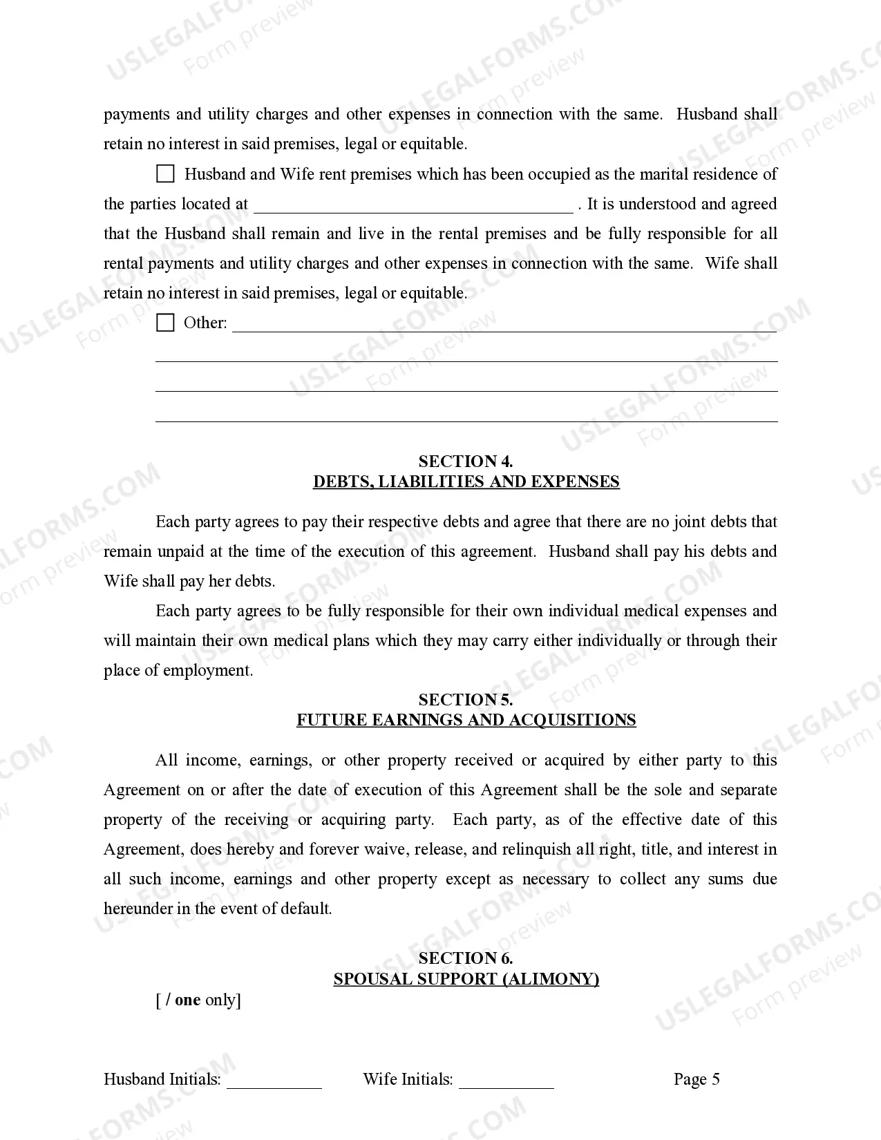 Preview Marital Domestic Separation and Property Settlement Agreement Minor Children no Joint Property or Debts where Divorce Action Filed