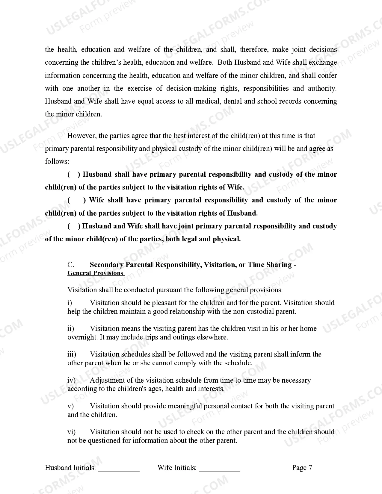 Preview Marital Domestic Separation and Property Settlement Agreement Minor Children no Joint Property or Debts where Divorce Action Filed