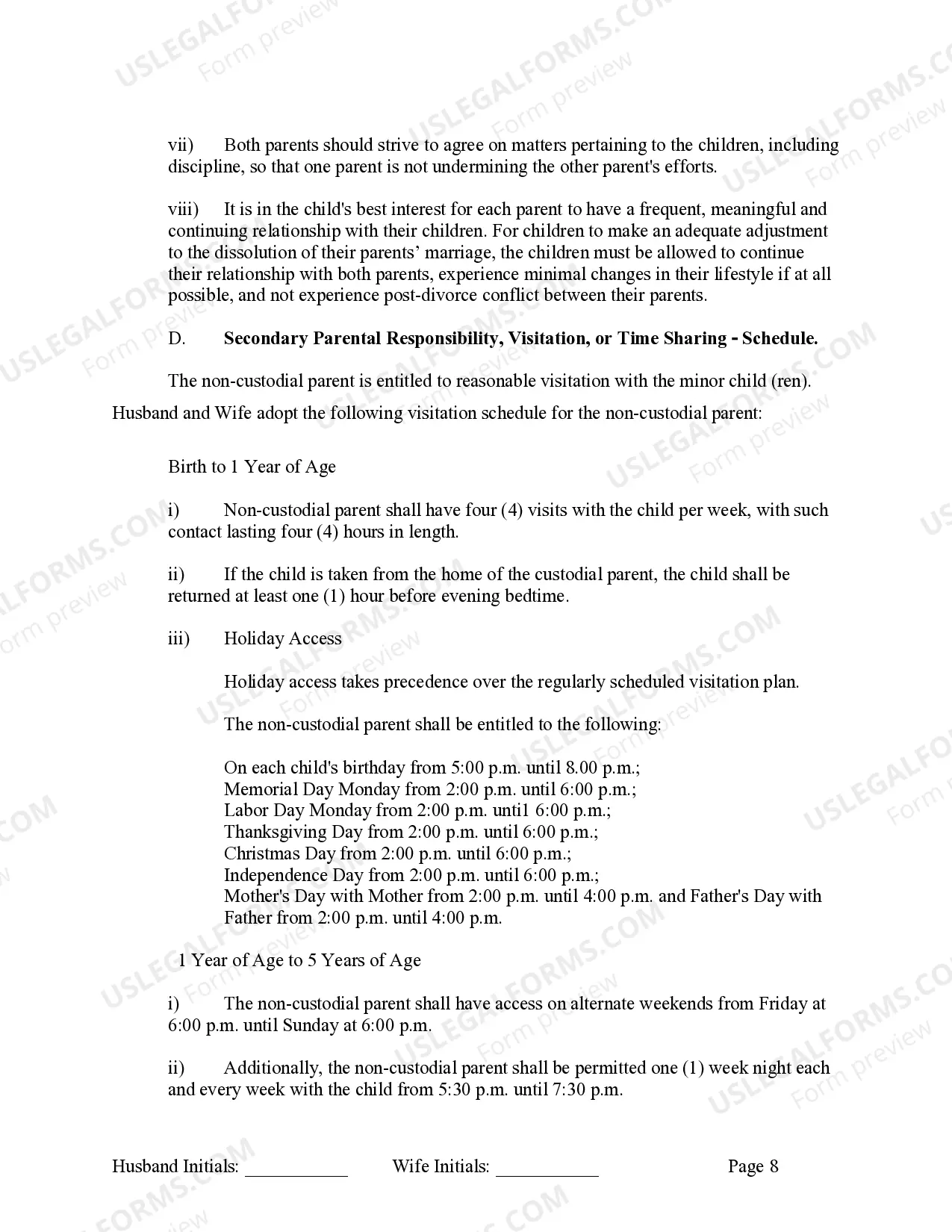 Preview Marital Domestic Separation and Property Settlement Agreement Minor Children no Joint Property or Debts where Divorce Action Filed