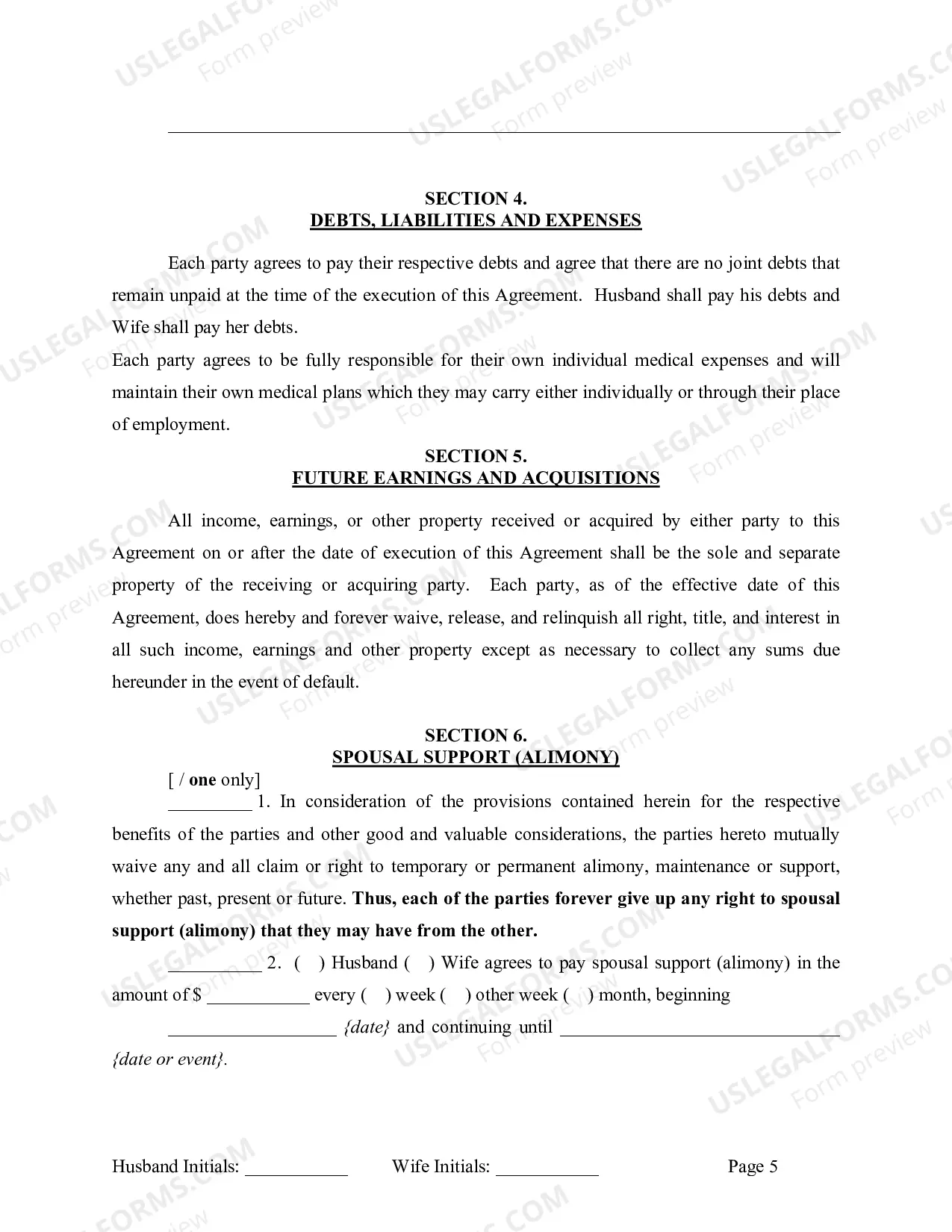 Preview Marital Domestic Separation and Property Settlement Agreement Minor Children no Joint Property or Debts effective Immediately