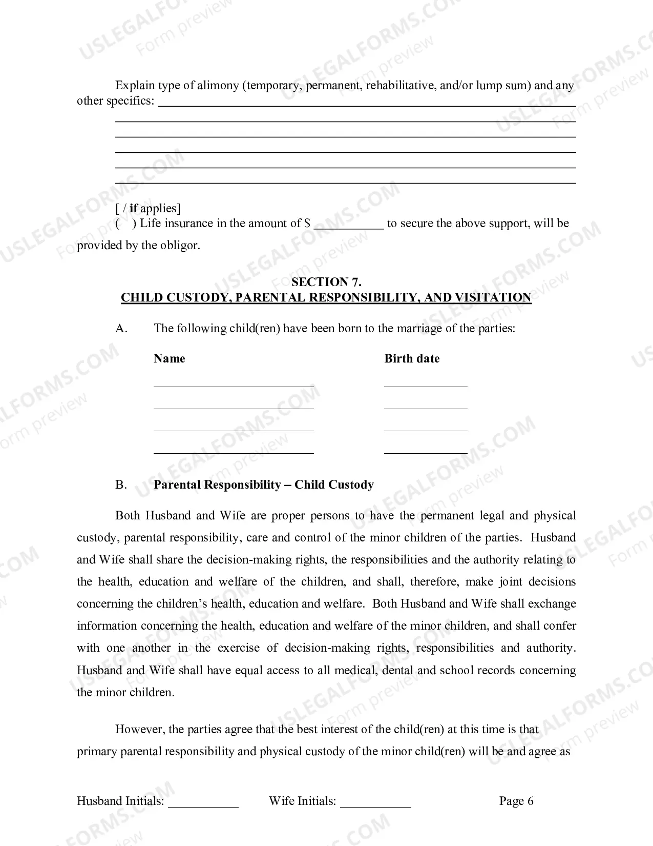 Preview Marital Domestic Separation and Property Settlement Agreement Minor Children no Joint Property or Debts effective Immediately