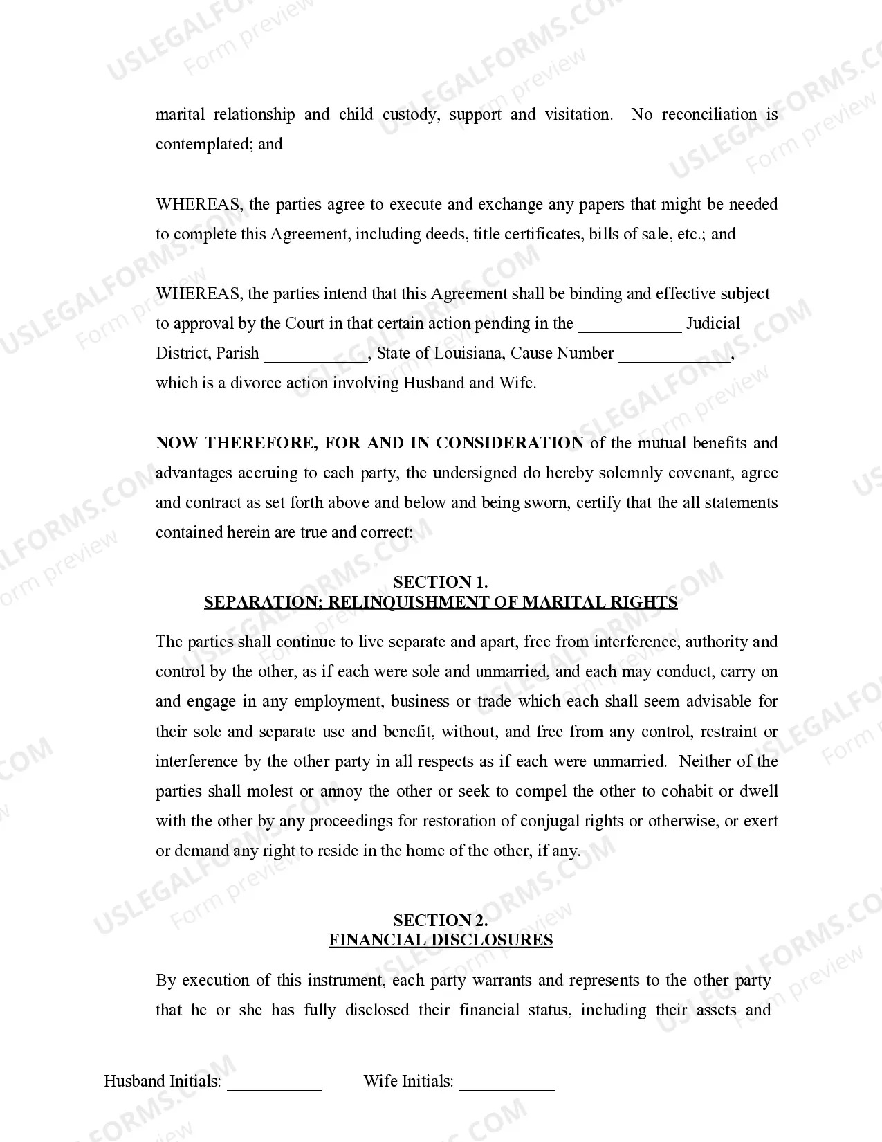 Preview Marital Domestic Separation and Property Settlement Agreement Minor Children Parties May have Joint Property or Debts where Divorce Action Filed