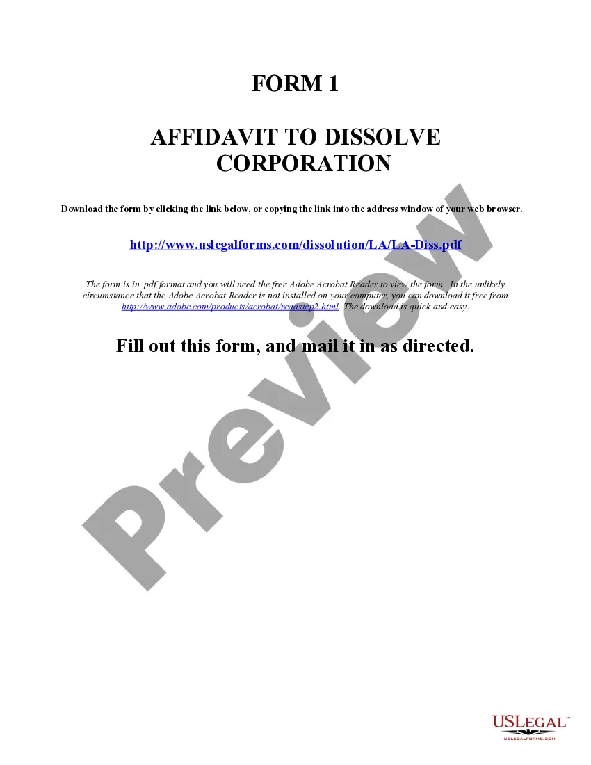 Get Louisiana Dissolution Package to Dissolve Corporation Preview Louisiana Dissolution Package to Dissolve Corporation