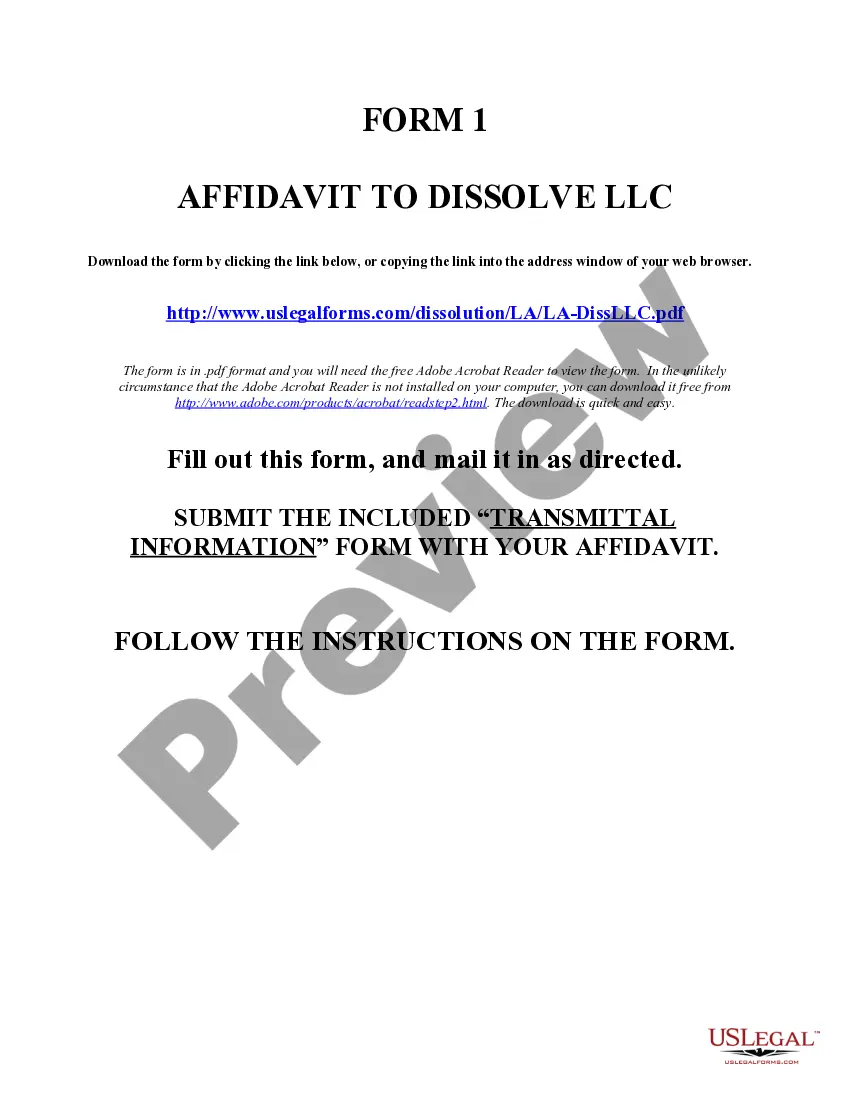 Get Louisiana Dissolution Package to Dissolve Limited Liability Company LLC Preview Louisiana Dissolution Package to Dissolve Limited Liability Company LLC
