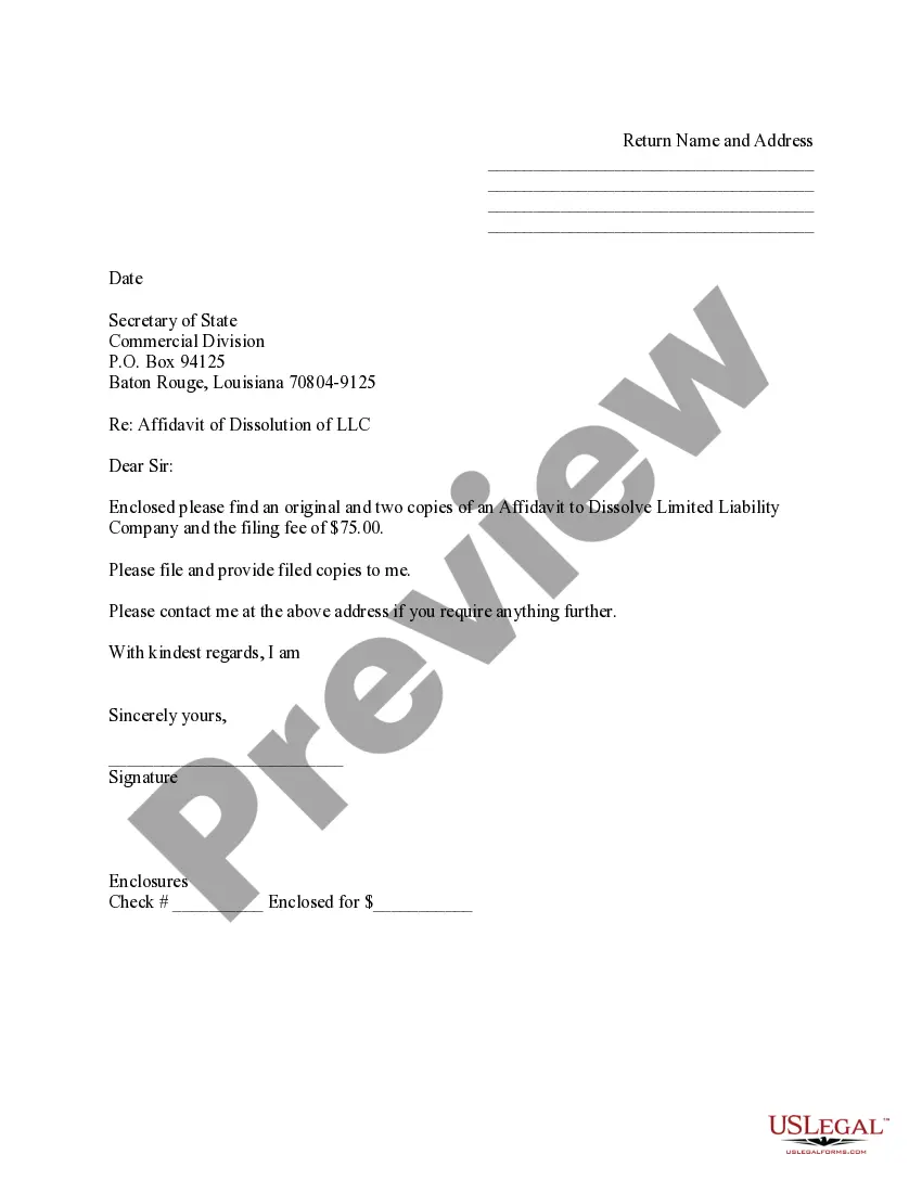Get Louisiana Dissolution Package to Dissolve Limited Liability Company LLC Preview Louisiana Dissolution Package to Dissolve Limited Liability Company LLC
