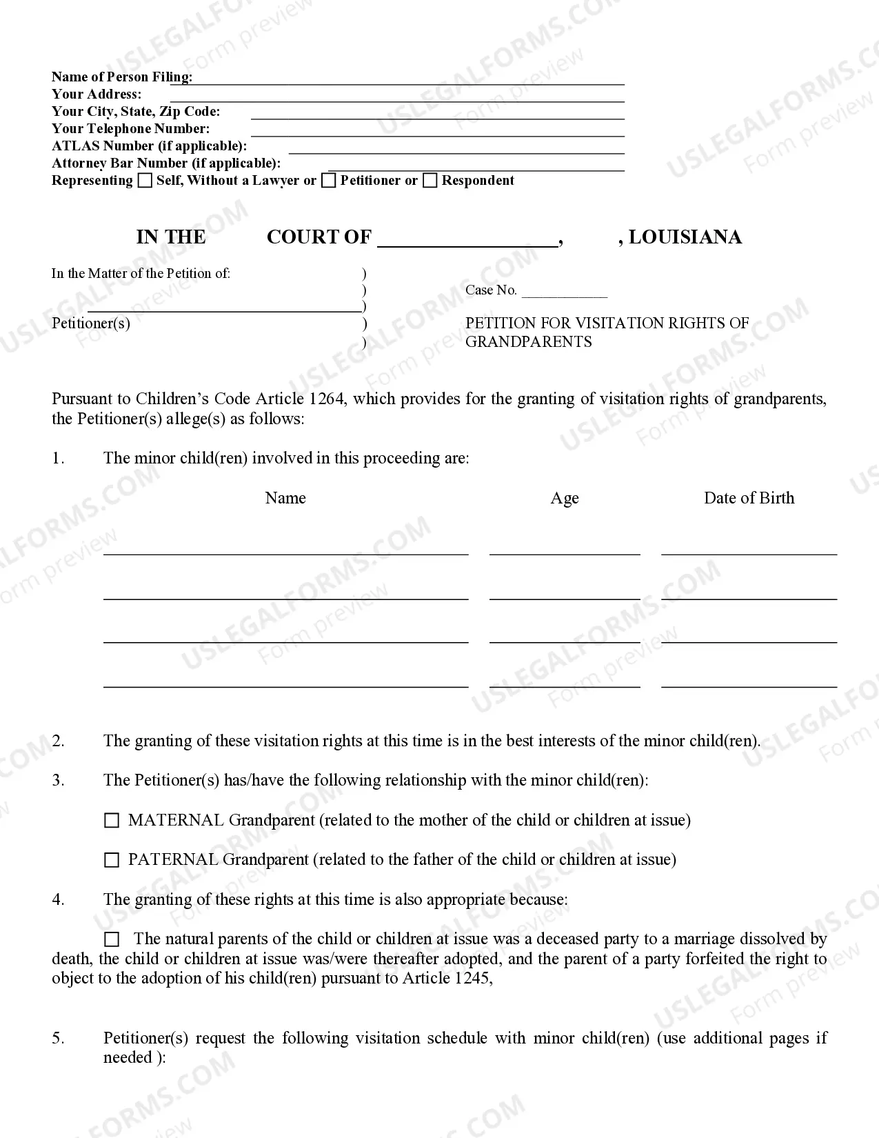 Preview Petition for Visitation Rights to Adopted Child of Grandparents