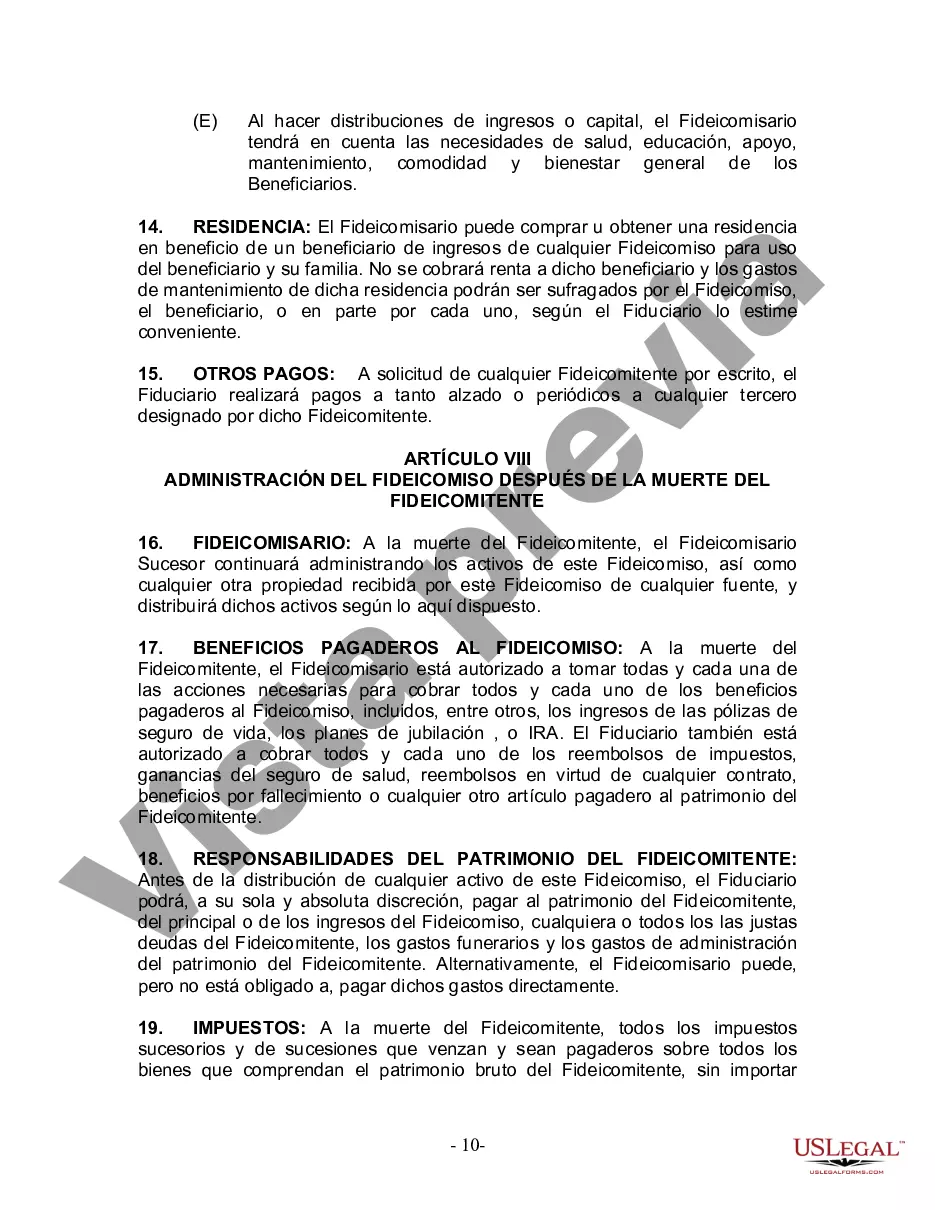 Preview Fideicomiso en vida para esposo y esposa sin hijos