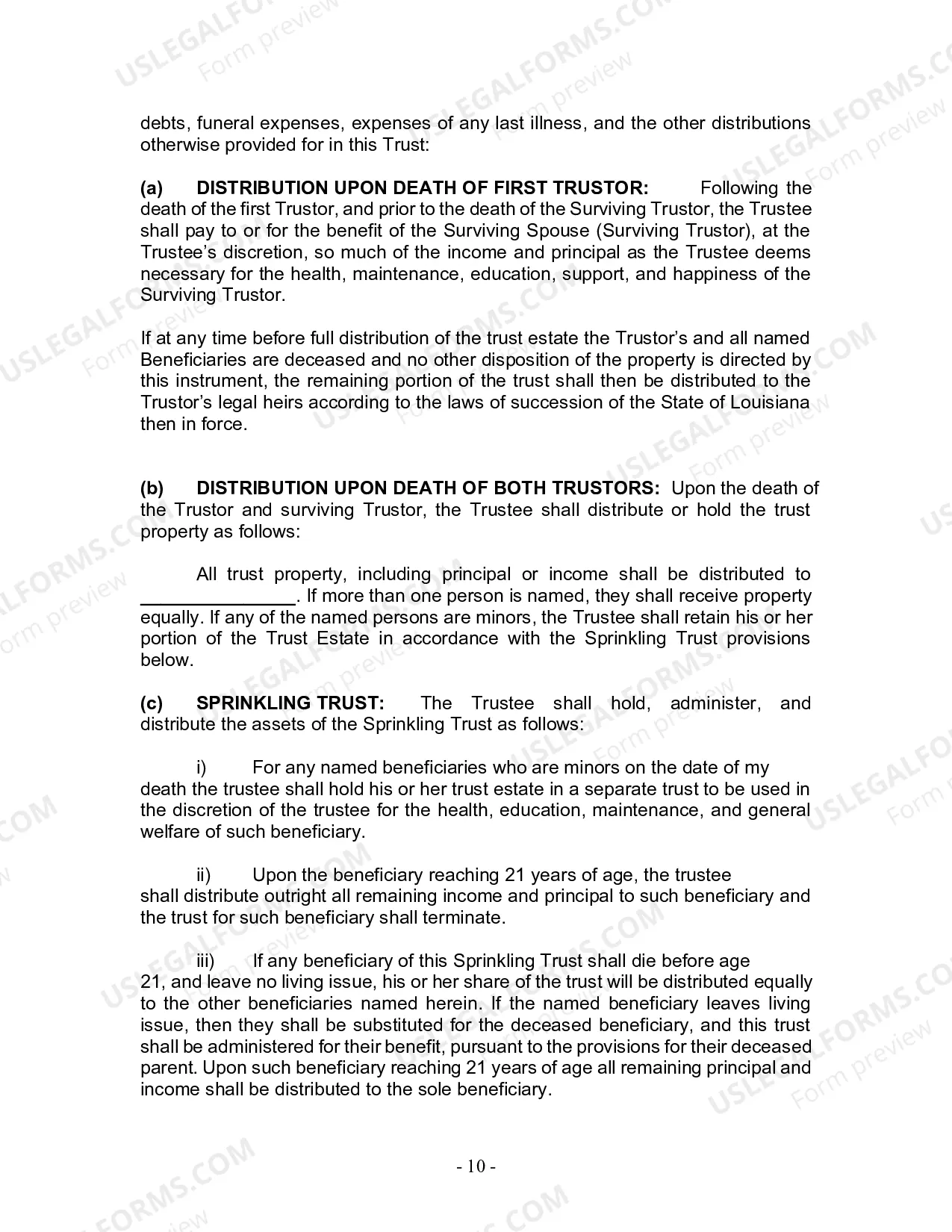 Preview Revocable Living Trust for Husband and Wife with No Children