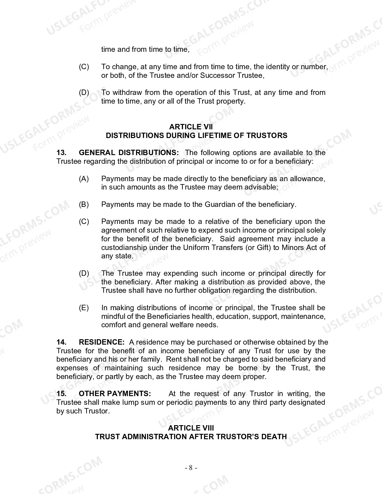 Preview Revocable Living Trust for Husband and Wife with No Children
