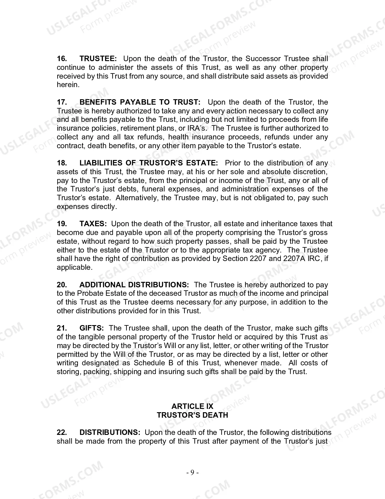 Preview Revocable Living Trust for Husband and Wife with No Children
