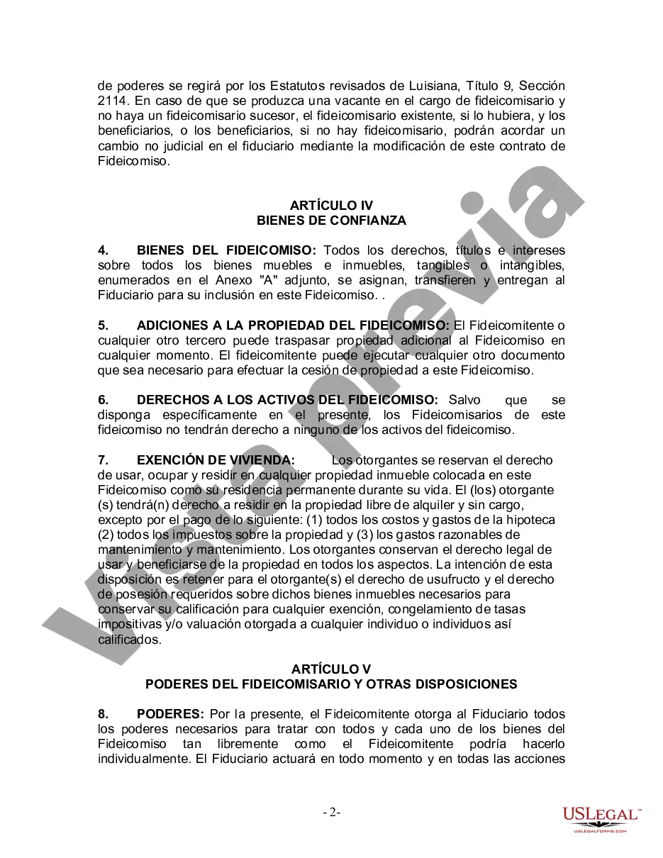 Preview Fideicomiso en vida para individuos solteros, divorciados o viudos (o viudos) sin hijos