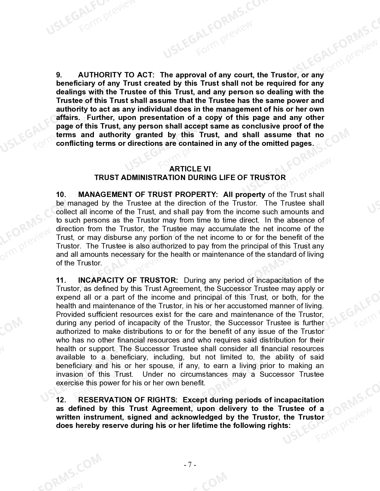 Preview Living Trust for Individual as Single, Divorced or Widow (or Widower) with No Children