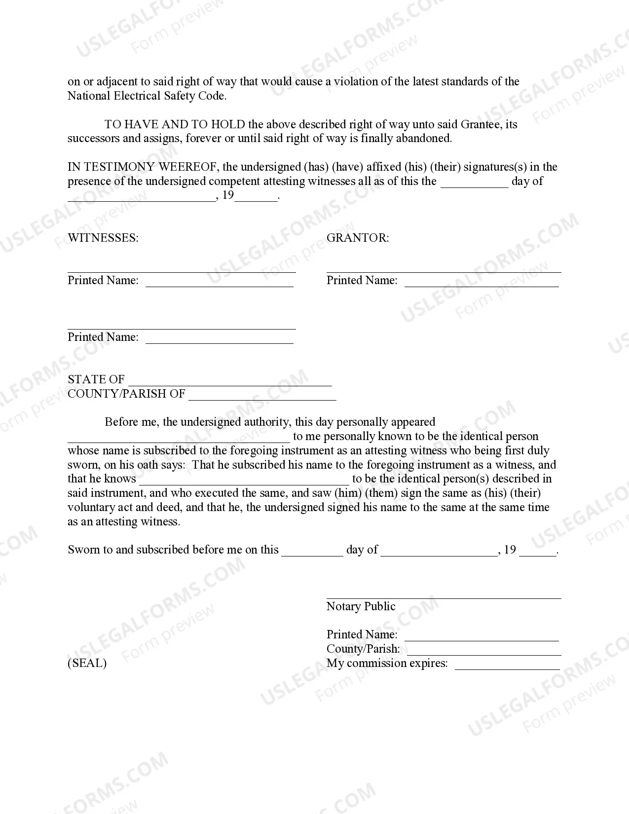 Preview Easement for Electric Pole, Wires, etc