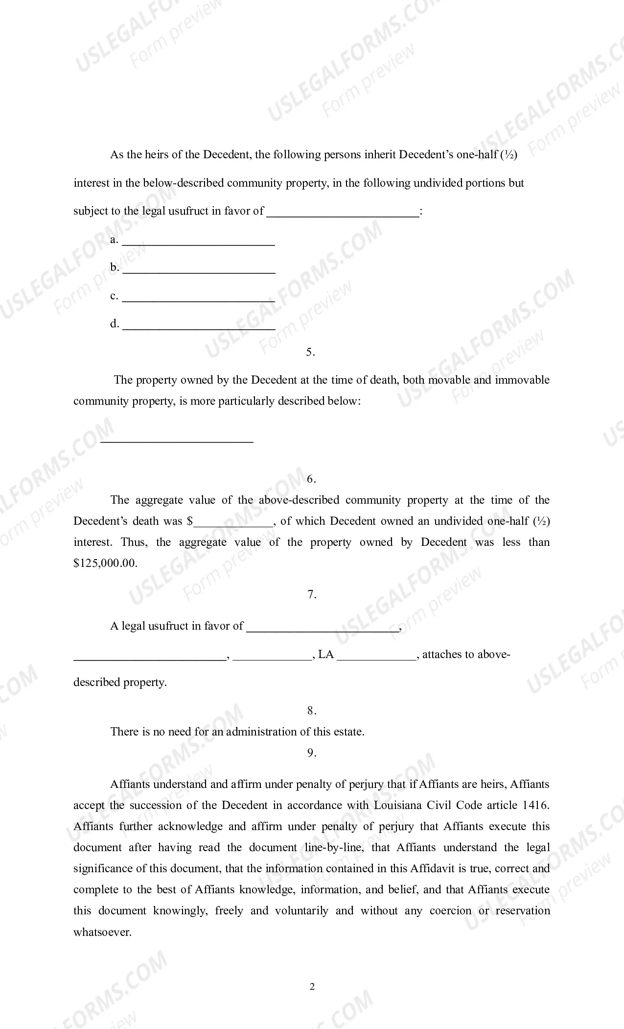 Preview Affidavit of Small Succession