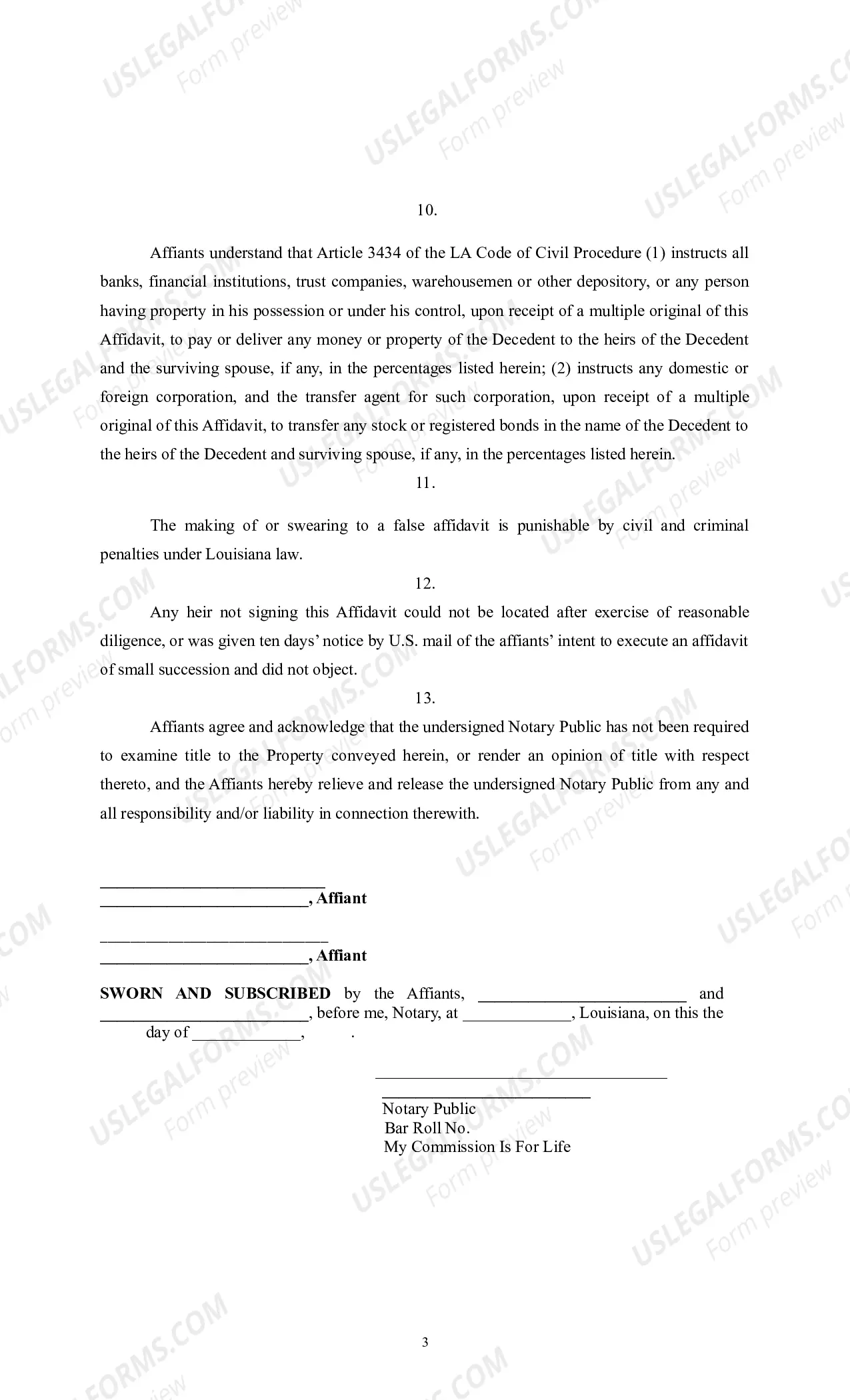 Preview Affidavit of Small Succession