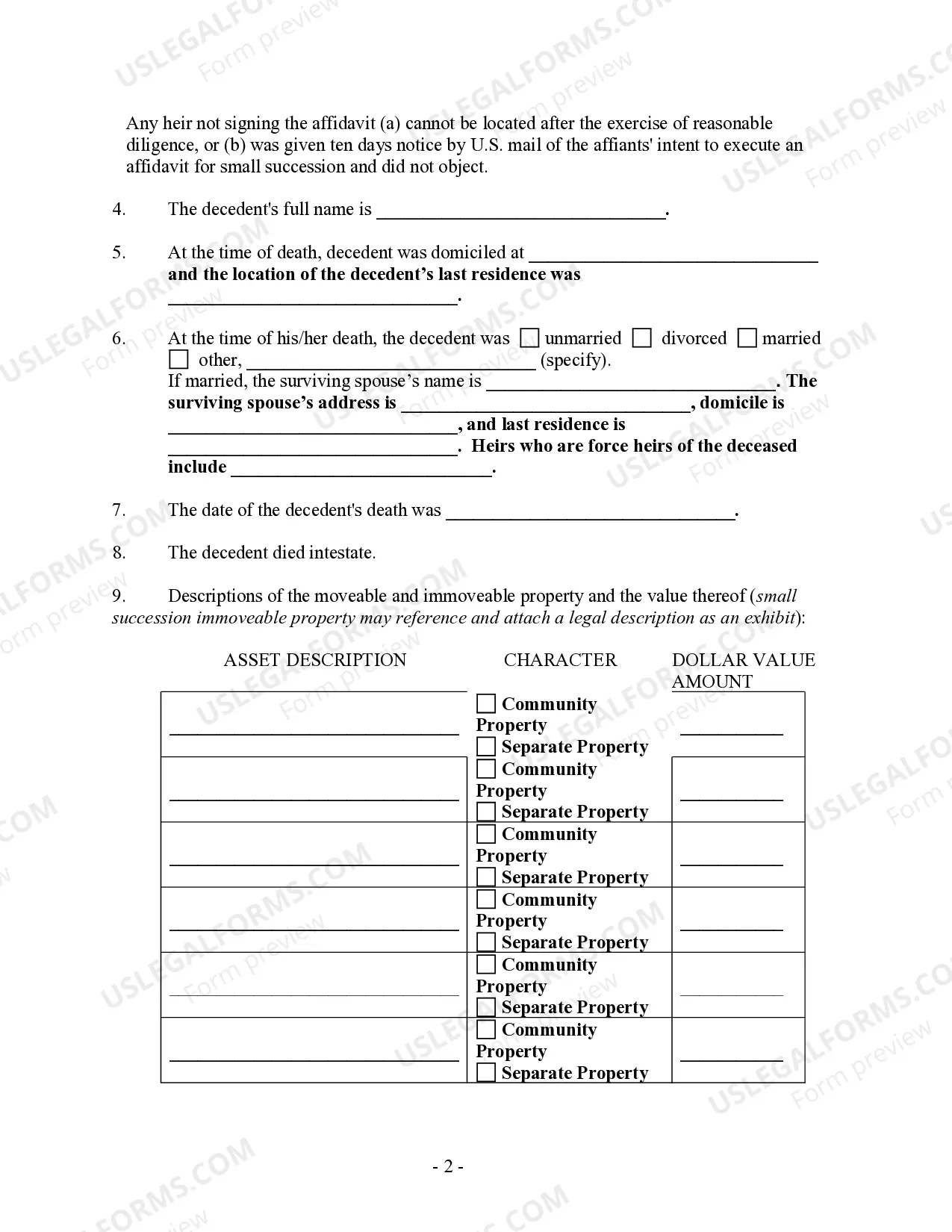 Preview Small Estate Affidavit for Estates under $125,000