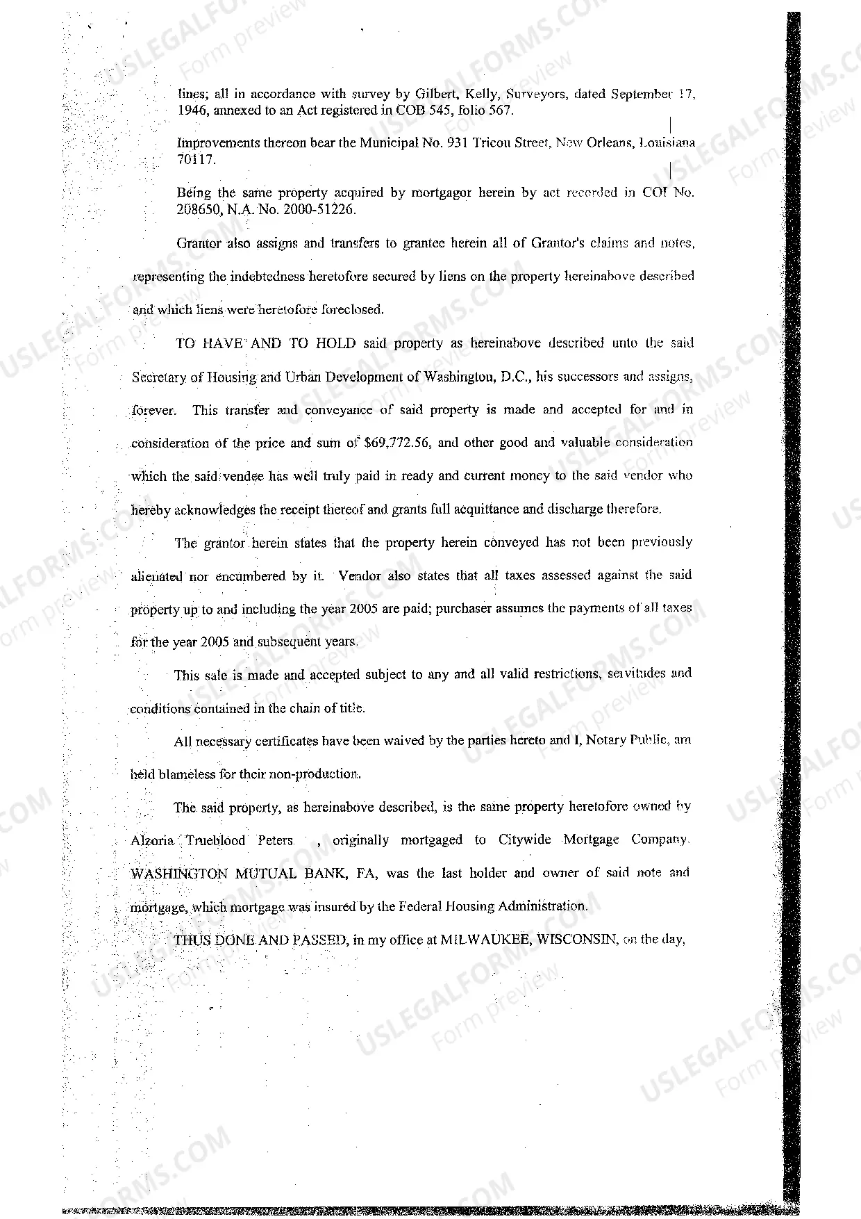 Preview Foreclosed Mortgagee Sale to Third Party with Written Contract of Authority to Sell