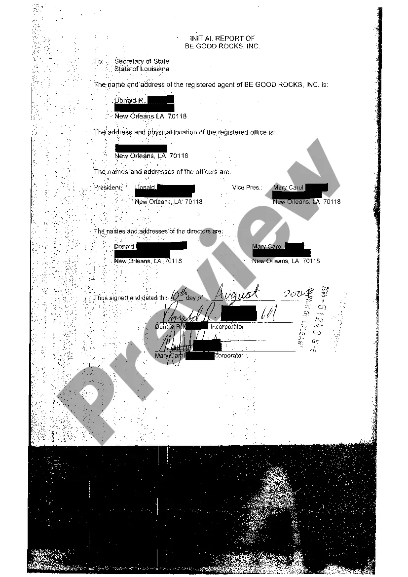 Preview Articles Of Incorporation, Initial Report, and Affidavit of Acceptance of Agency for Service of Process Appointment