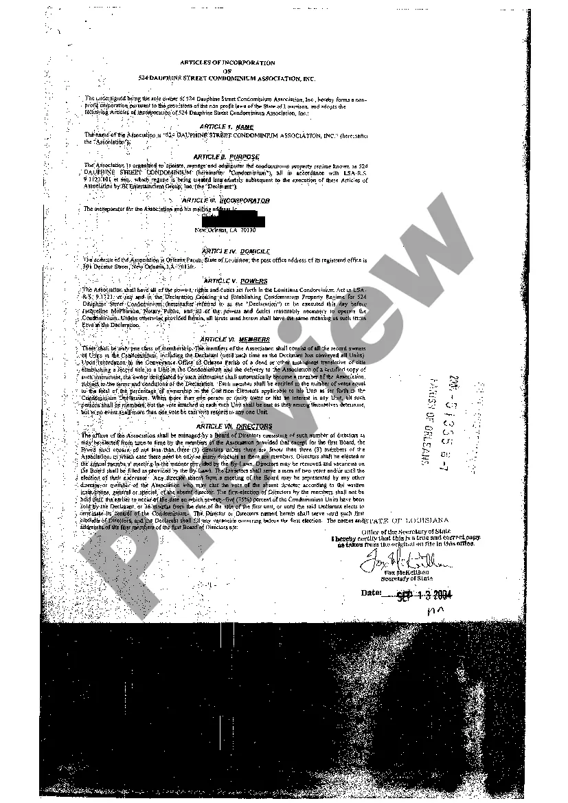 Preview Articles Of Incorporation, Affidavit of Acceptance of Agency for Service of Process Appointment