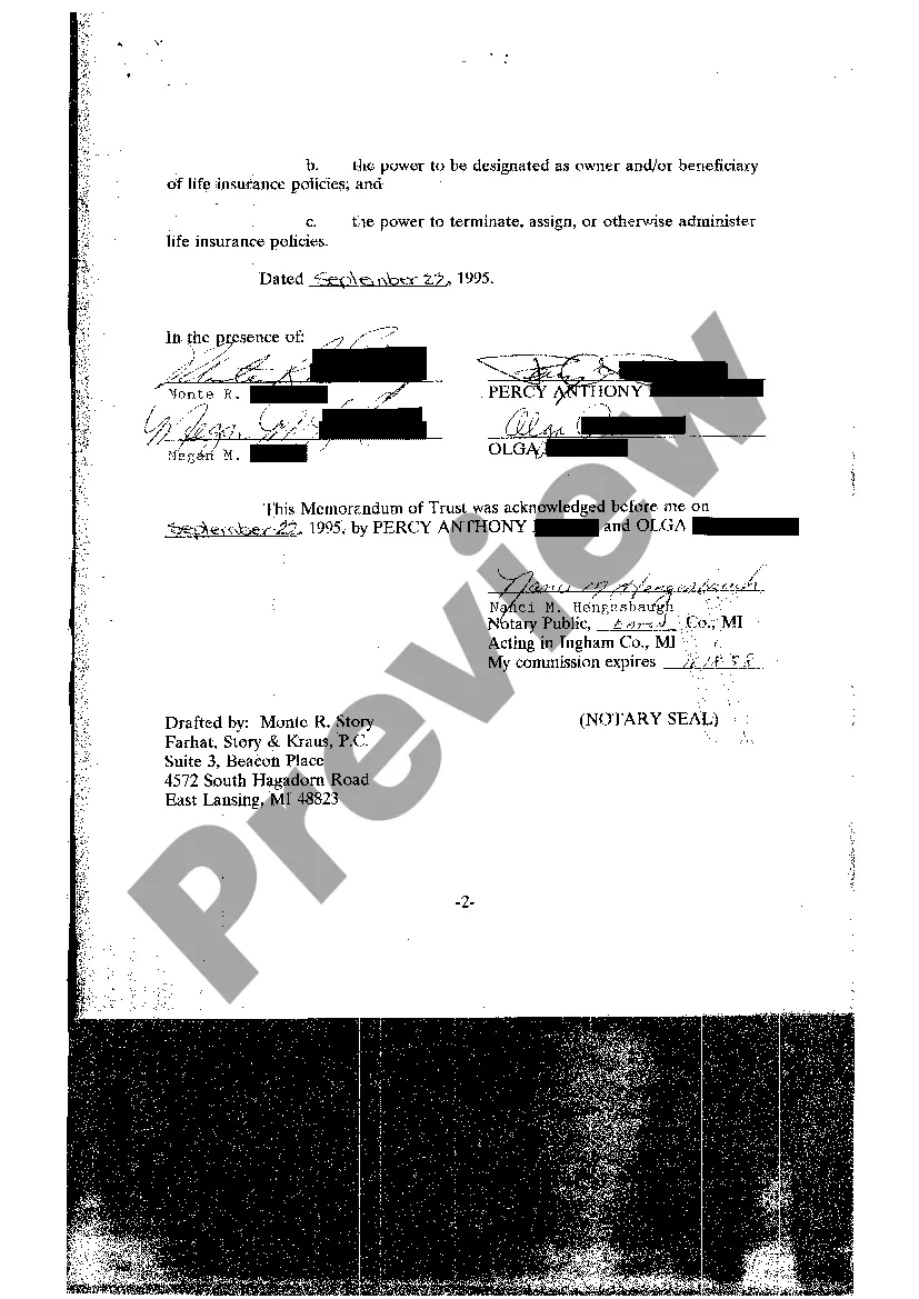 Preview Memorandum Of Trust - Short