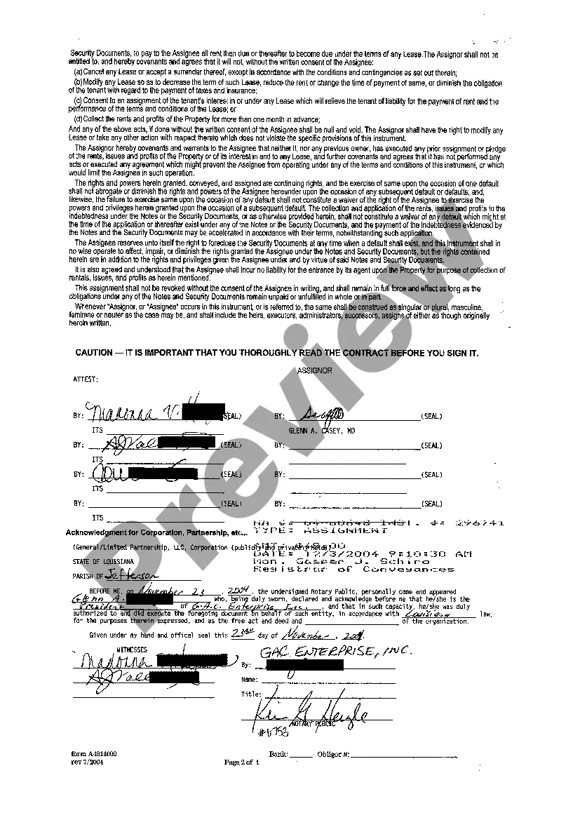 Preview Assignment Of Lease, Rents and Income