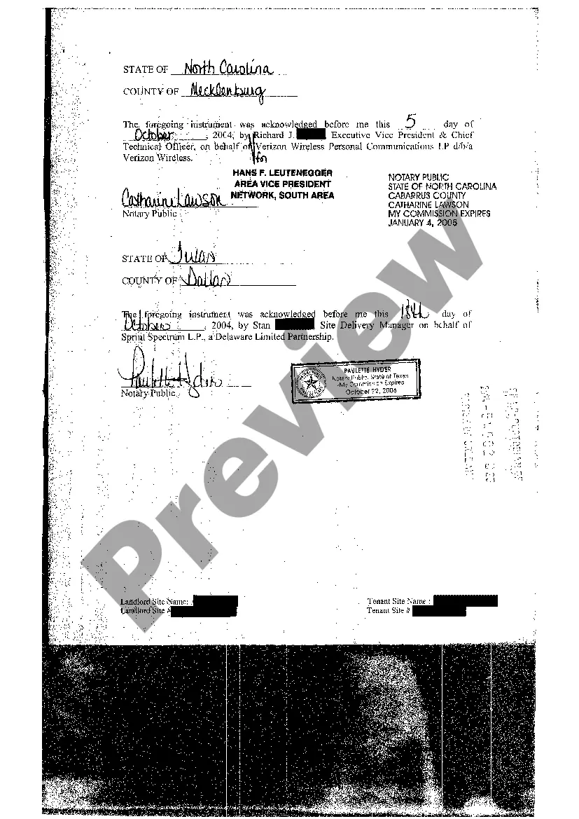 Preview Memorandum Of Site Lease Acknowledgment