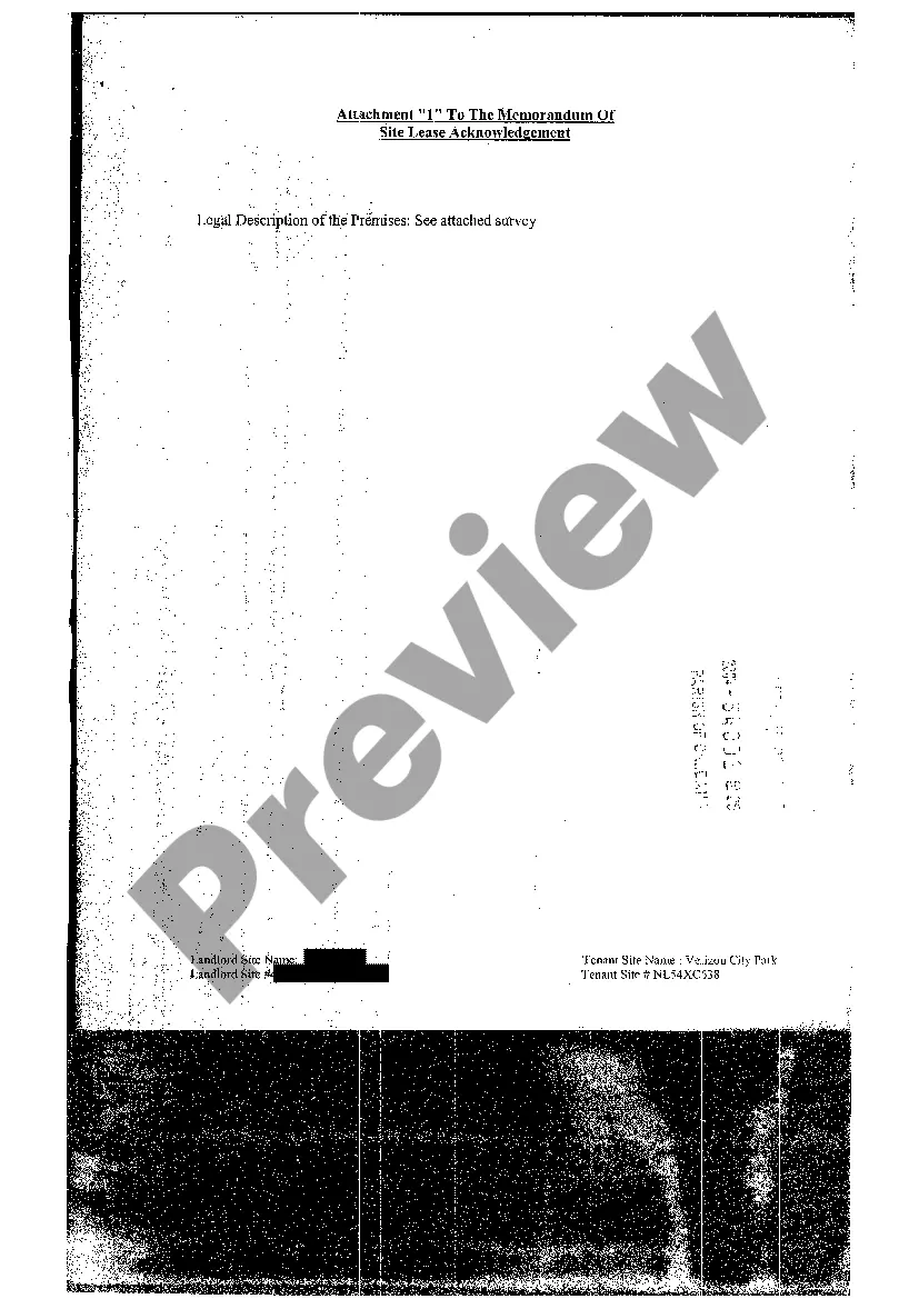 Preview Memorandum Of Site Lease Acknowledgment
