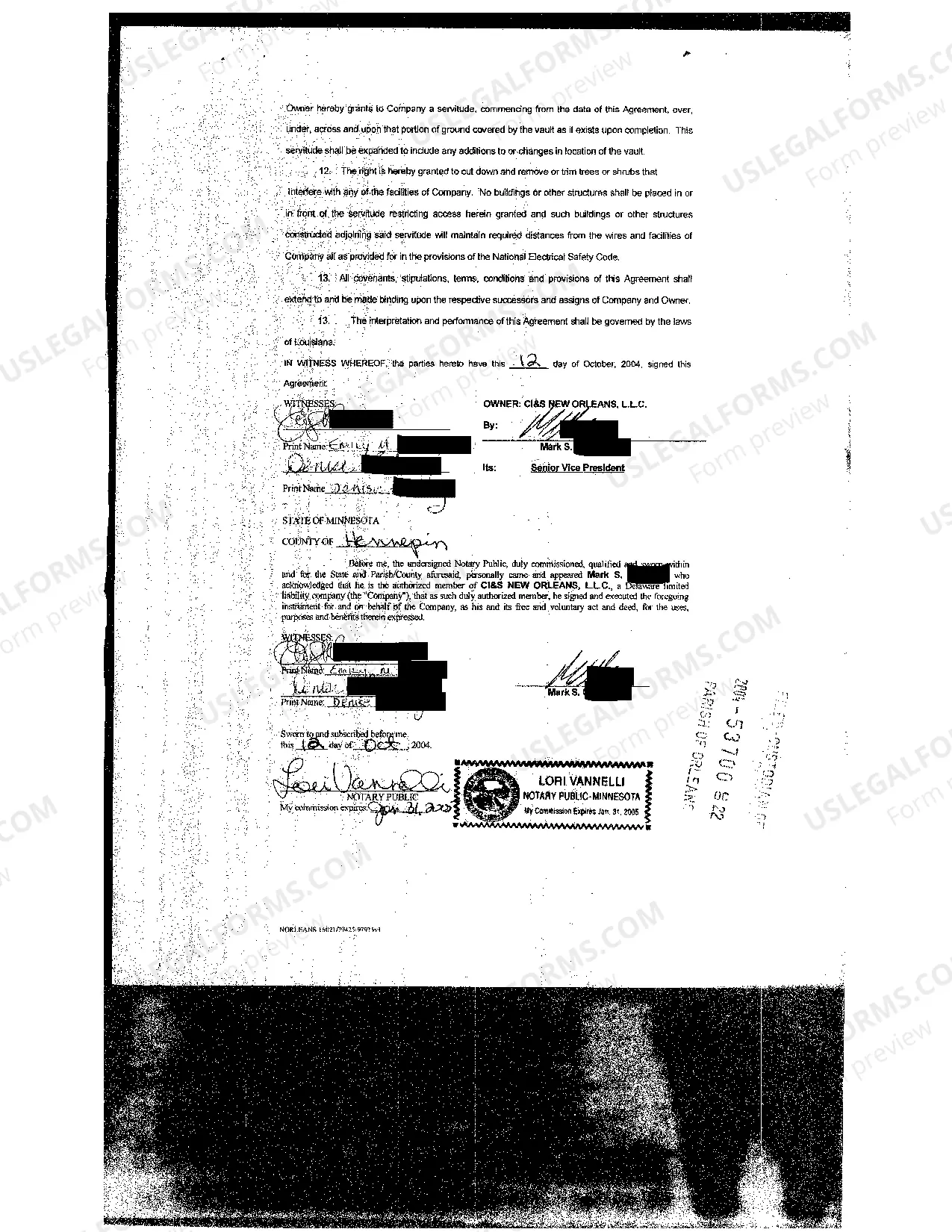 Preview Electric Servitude and Vault Agreement