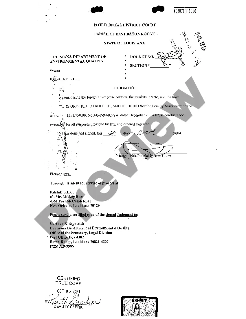 Preview Petition To Make Judgment Of Another Louisiana Court Executory