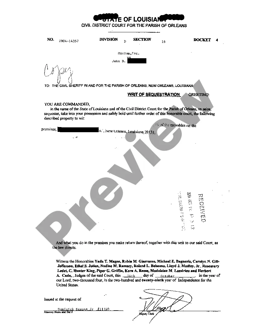 Preview Petition In Suit On lease And For Sequestration