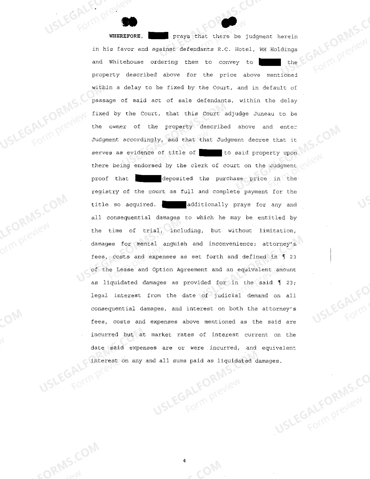 Preview Petition For Specific Performance Of Contract To Sell Realty