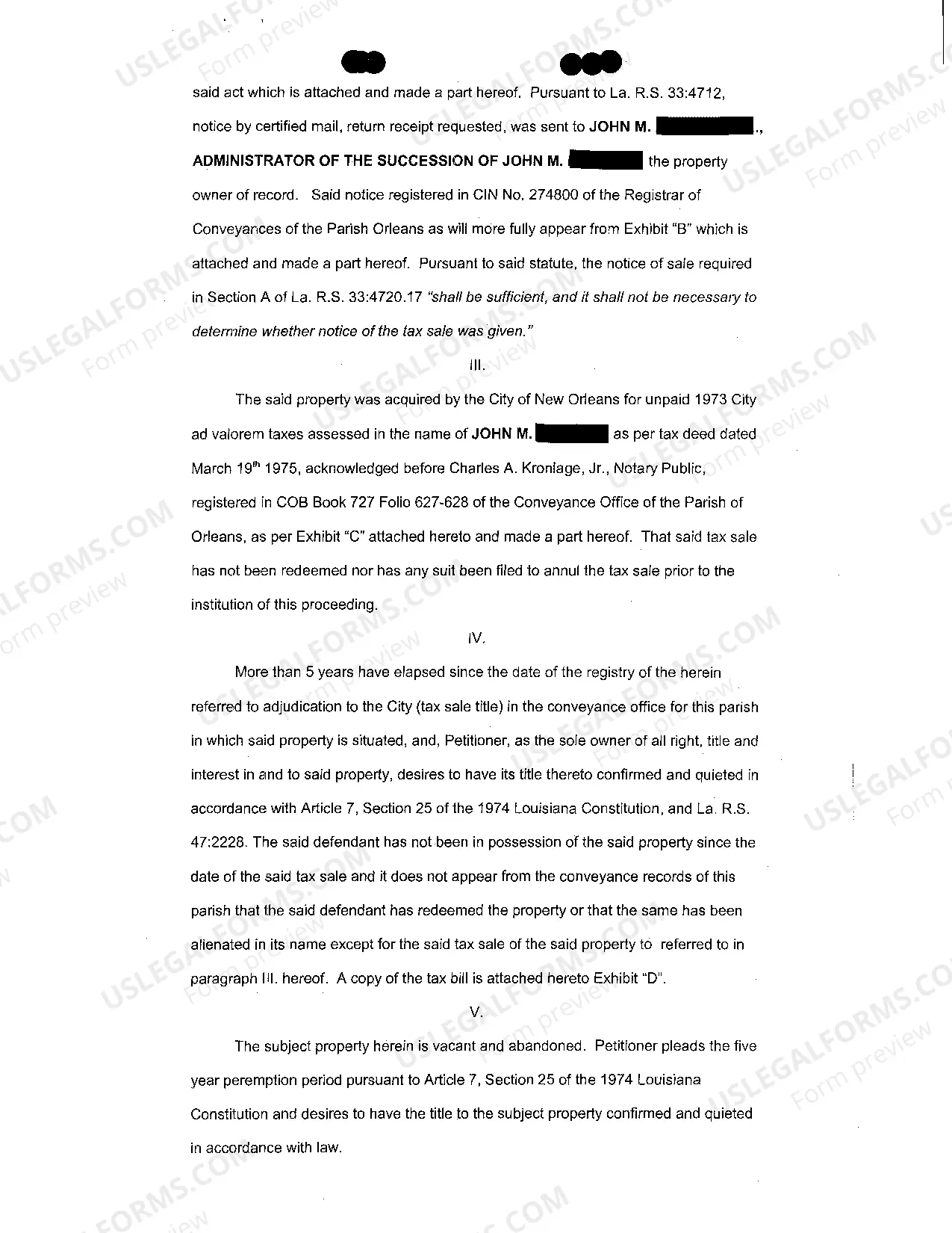 Preview Sample Petition To Quiet Tax Title