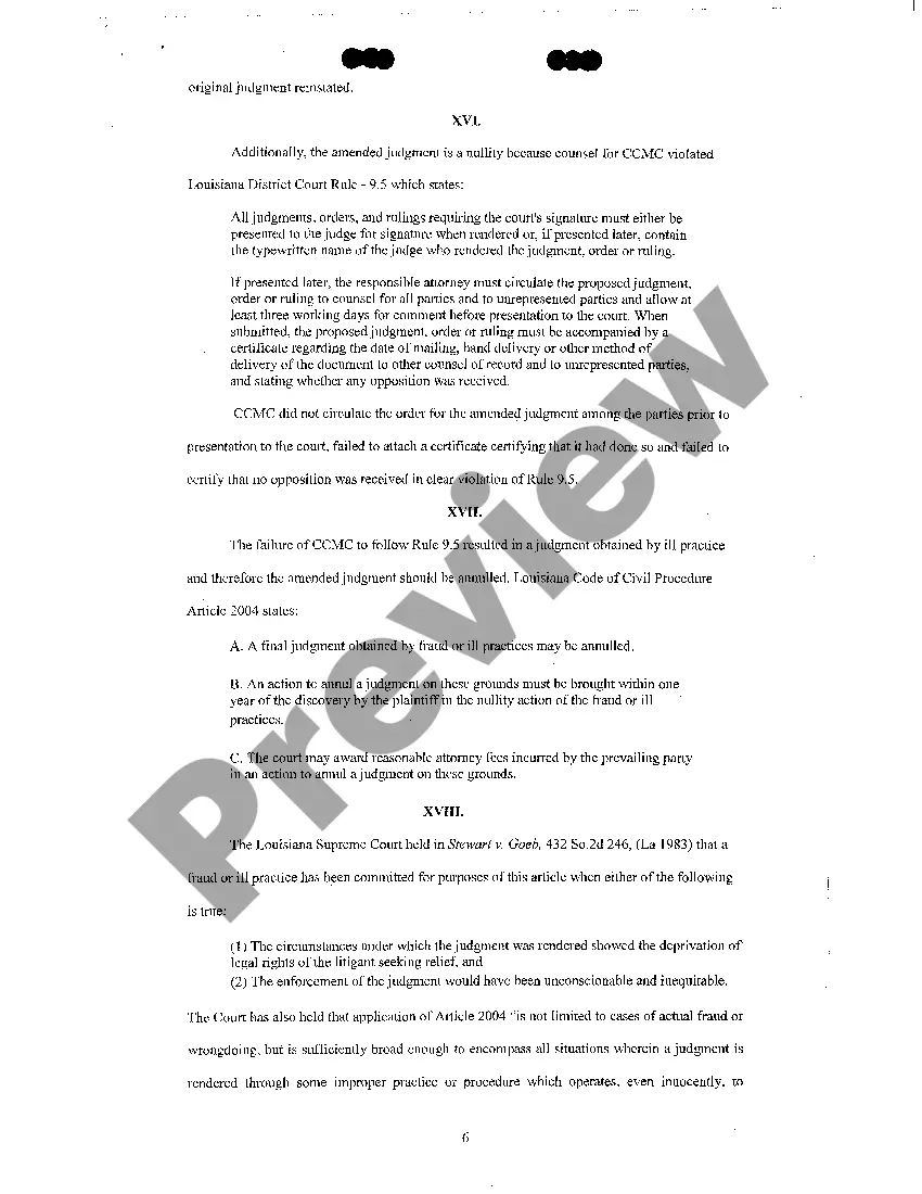 Get Verified Petition For Nullity And For Preliminary And Permanent Injunction Preview Verified Petition For Nullity And For Preliminary And Permanent Injunction