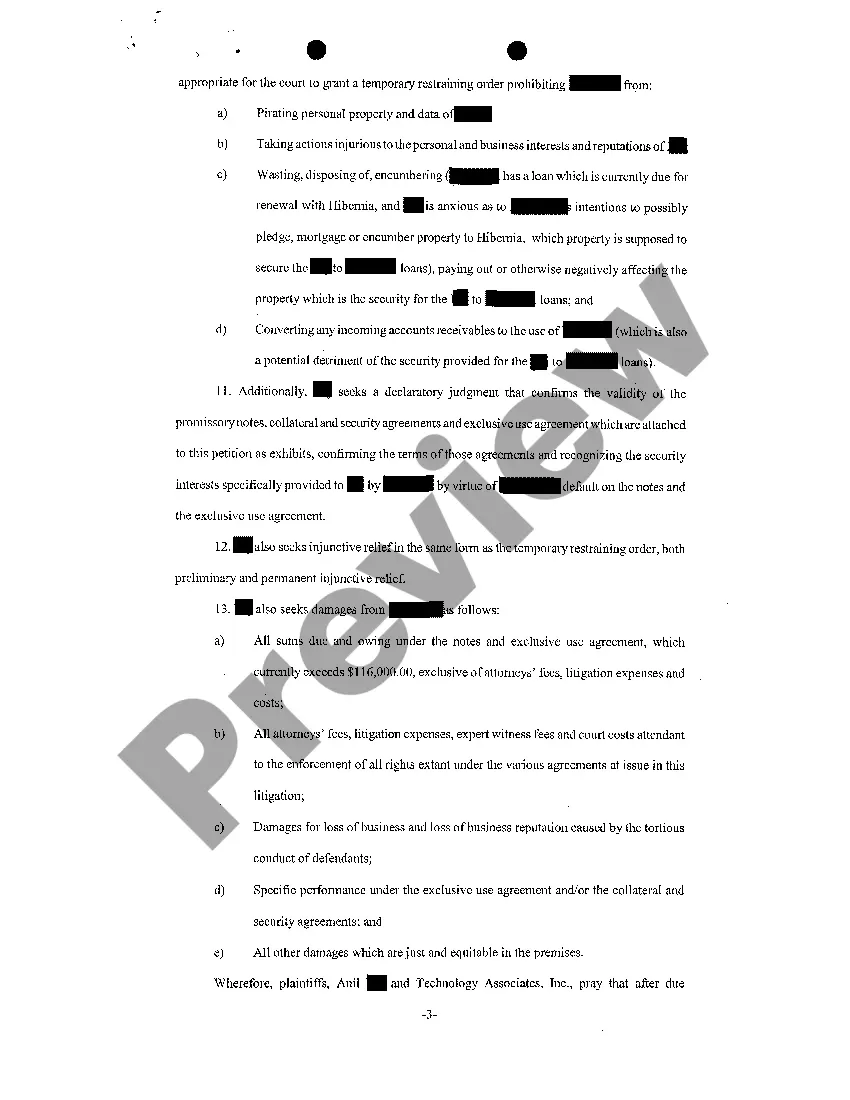 Preview Petition For Temporary Restraining Order, Preliminary and Permanent Injunction, Declaratory Relief, And Damages