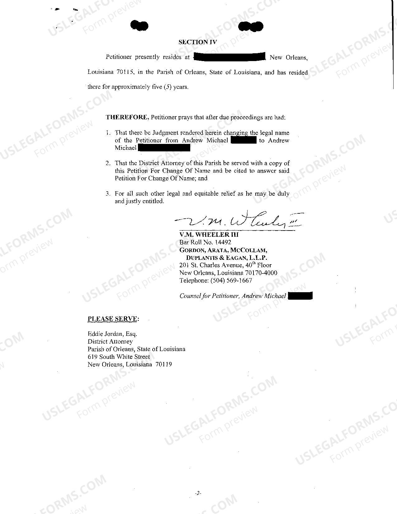 Louisiana Petition For Change Of Name of an Adult How To Change Name