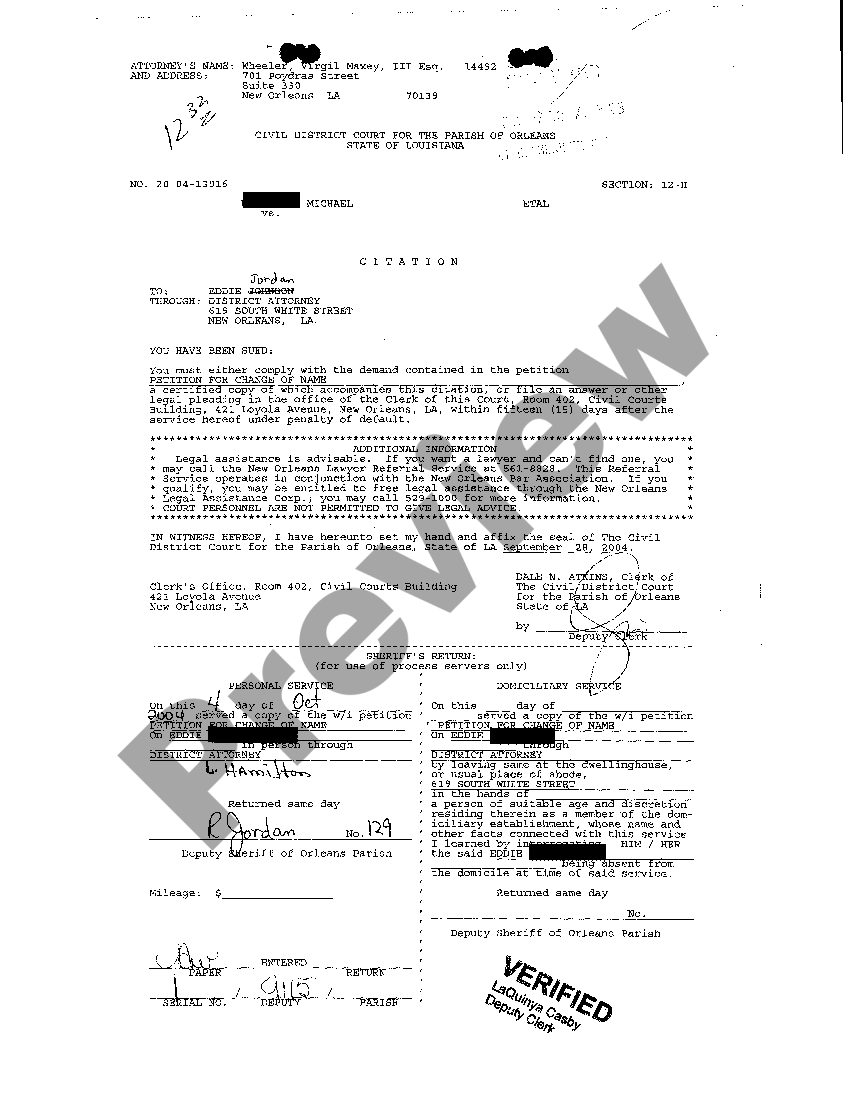 Louisiana Petition For Change Of Name of an Adult How To Change Name