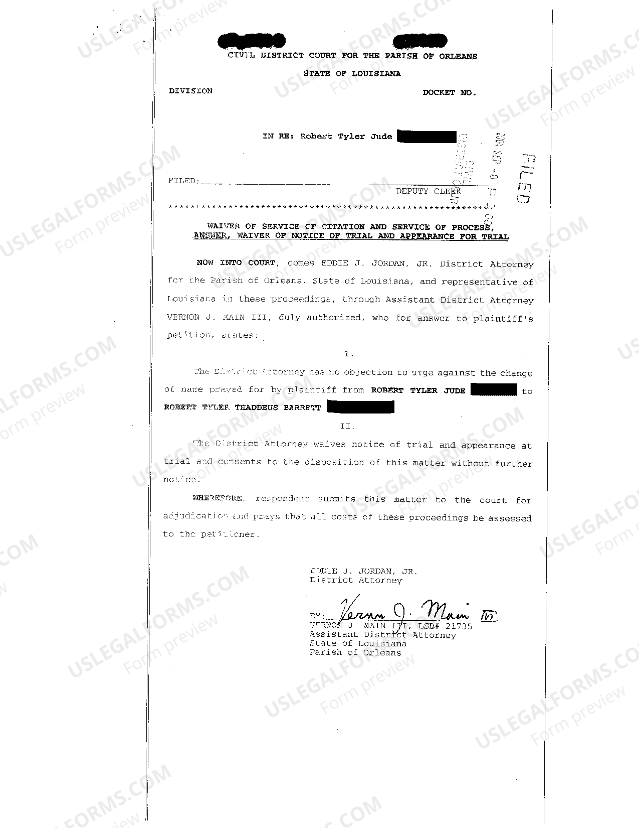 Louisiana Petition For Judgment Of Adoption Based On Notarial Act Of