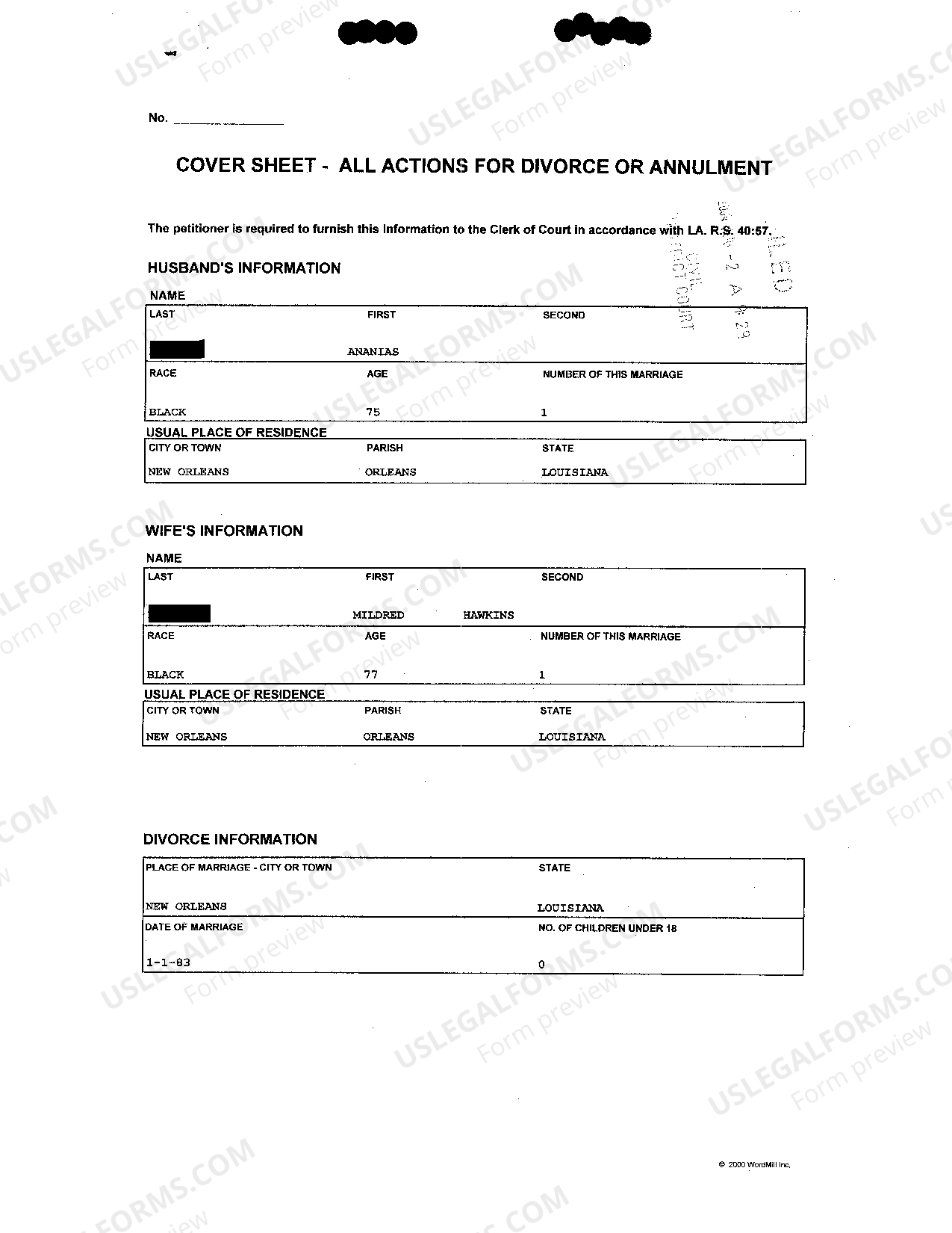 Louisiana Petition For Divorce Based On Living Separate And Apart For ...
