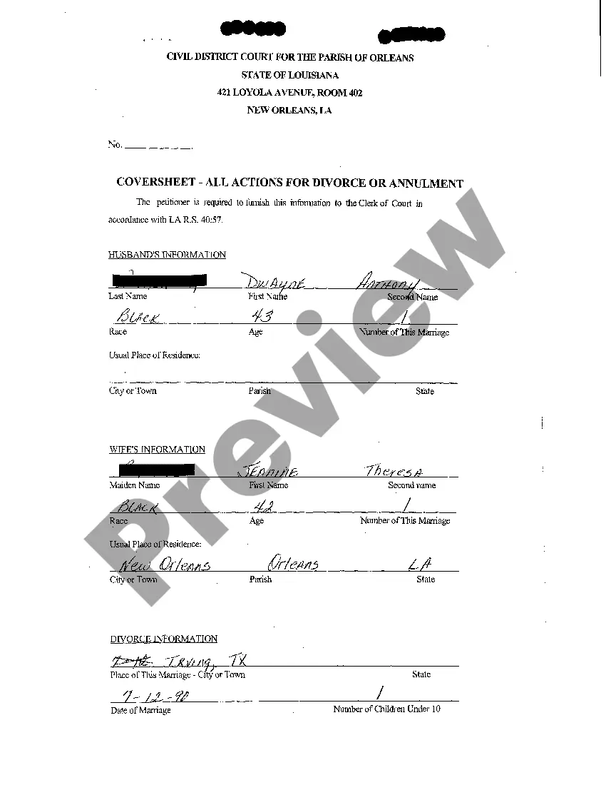 Get Petition For Divorce Based Upon LSA C.C ART. 103(3) And Sole Custody Preview Petition For Divorce Based Upon LSA C.C ART. 103(3) And Sole Custody