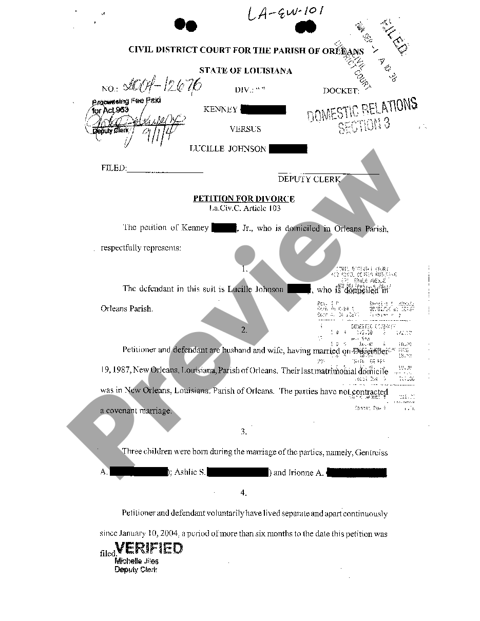 Louisiana Petition For Divorce US Legal Forms