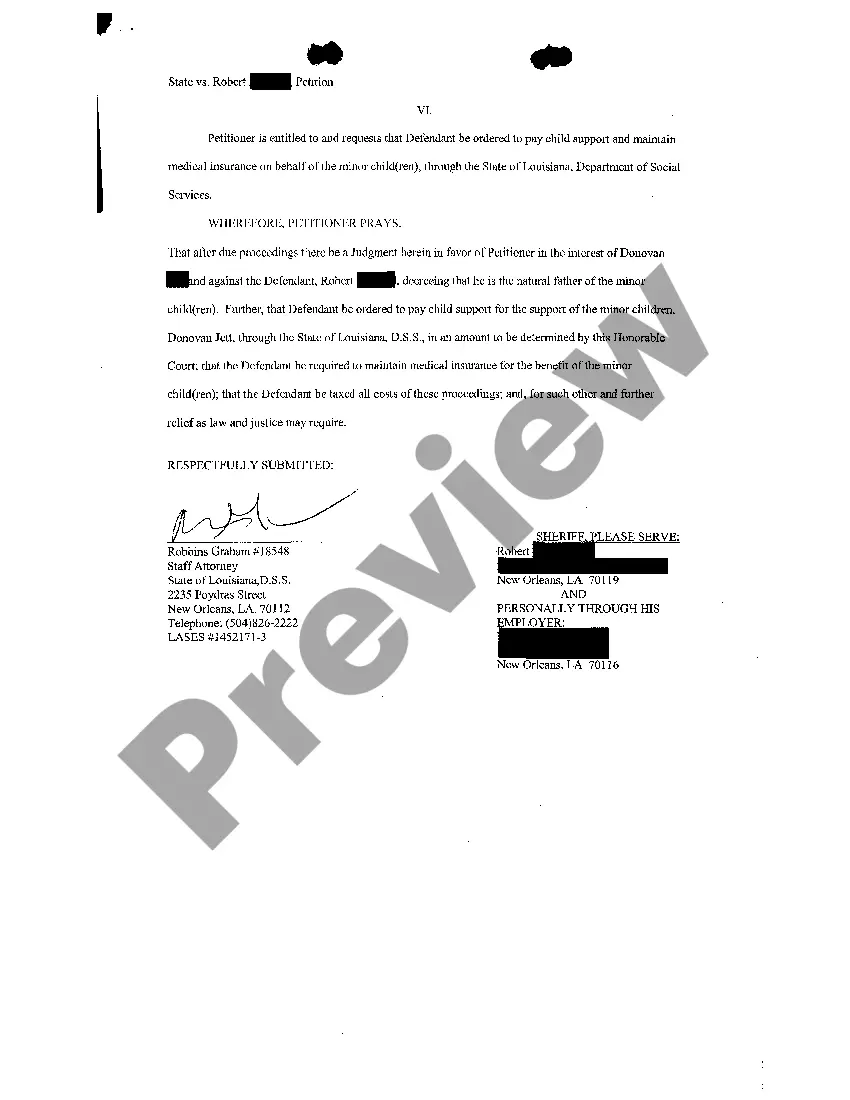 Preview Petition To Establish Paternity And Support Obligations with Income Assignment Order