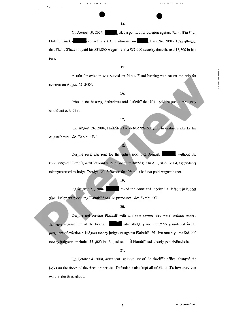 Preview Petition For Wrongful Eviction, Conversion, Unfair Trade Practices And Annulment Of Judgment