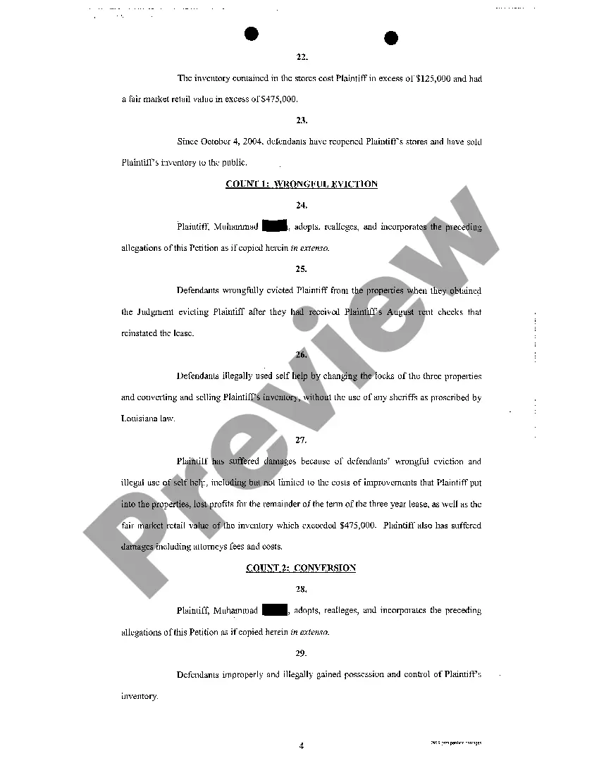 Preview Petition For Wrongful Eviction, Conversion, Unfair Trade Practices And Annulment Of Judgment