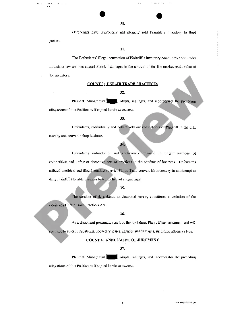 Preview Petition For Wrongful Eviction, Conversion, Unfair Trade Practices And Annulment Of Judgment