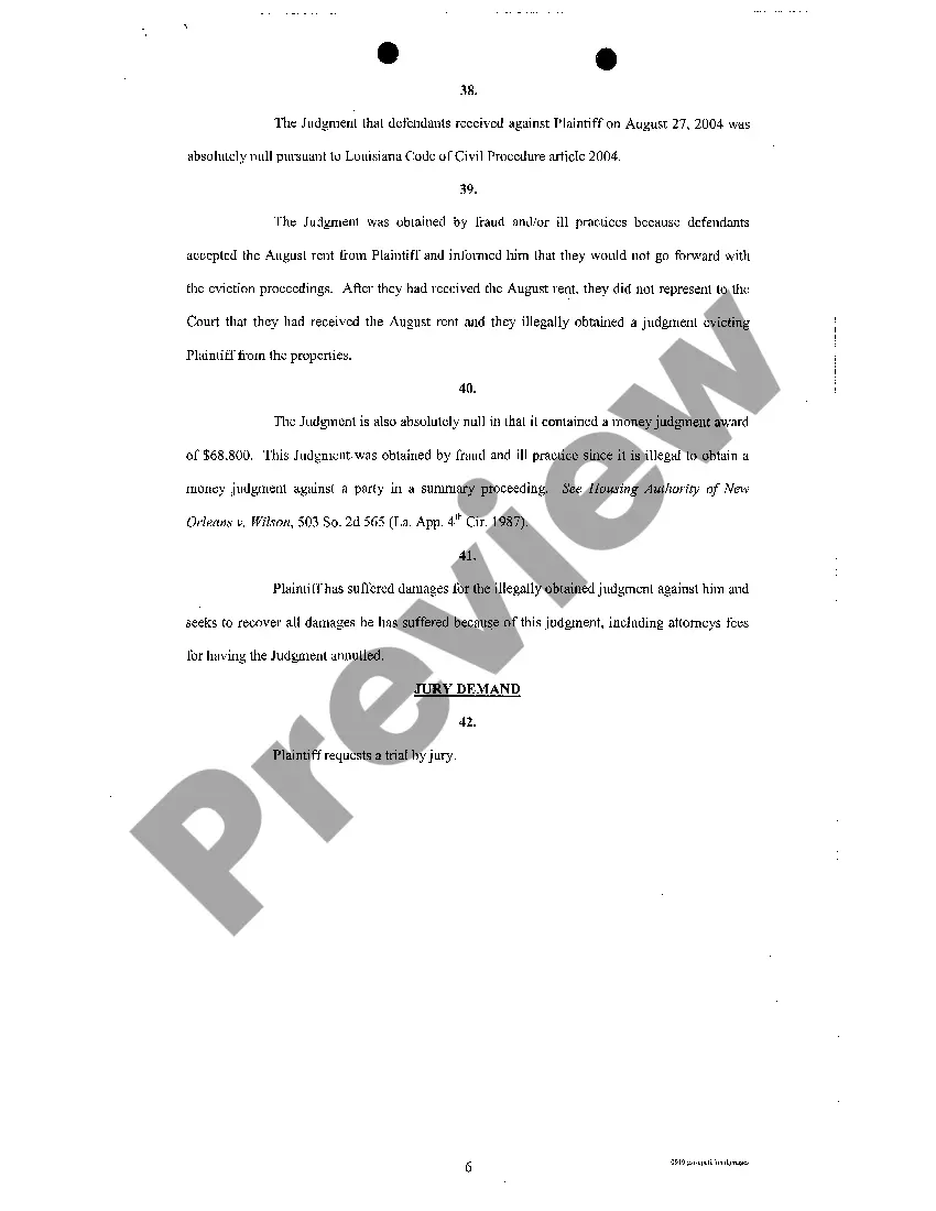 Preview Petition For Wrongful Eviction, Conversion, Unfair Trade Practices And Annulment Of Judgment