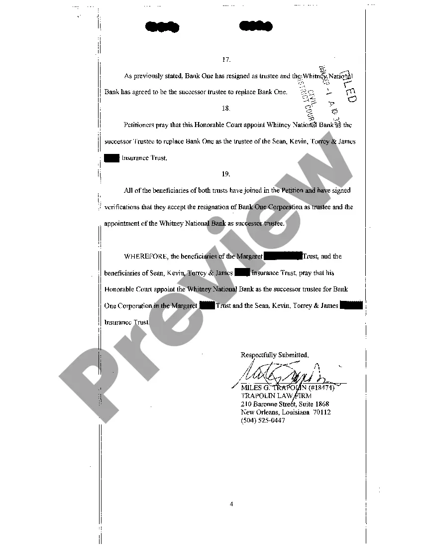 Preview Petition To Appoint Successor Trustees