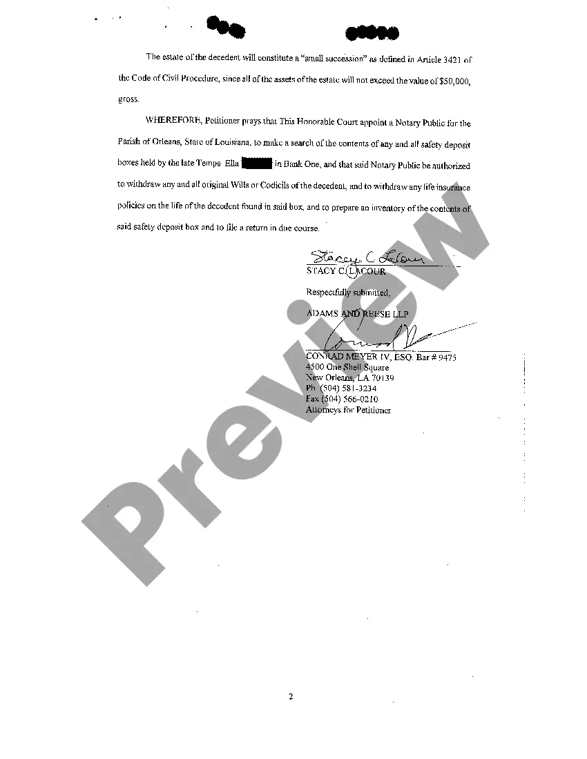 Preview Petition To Institute Search For Will And To Inventory Bank Box