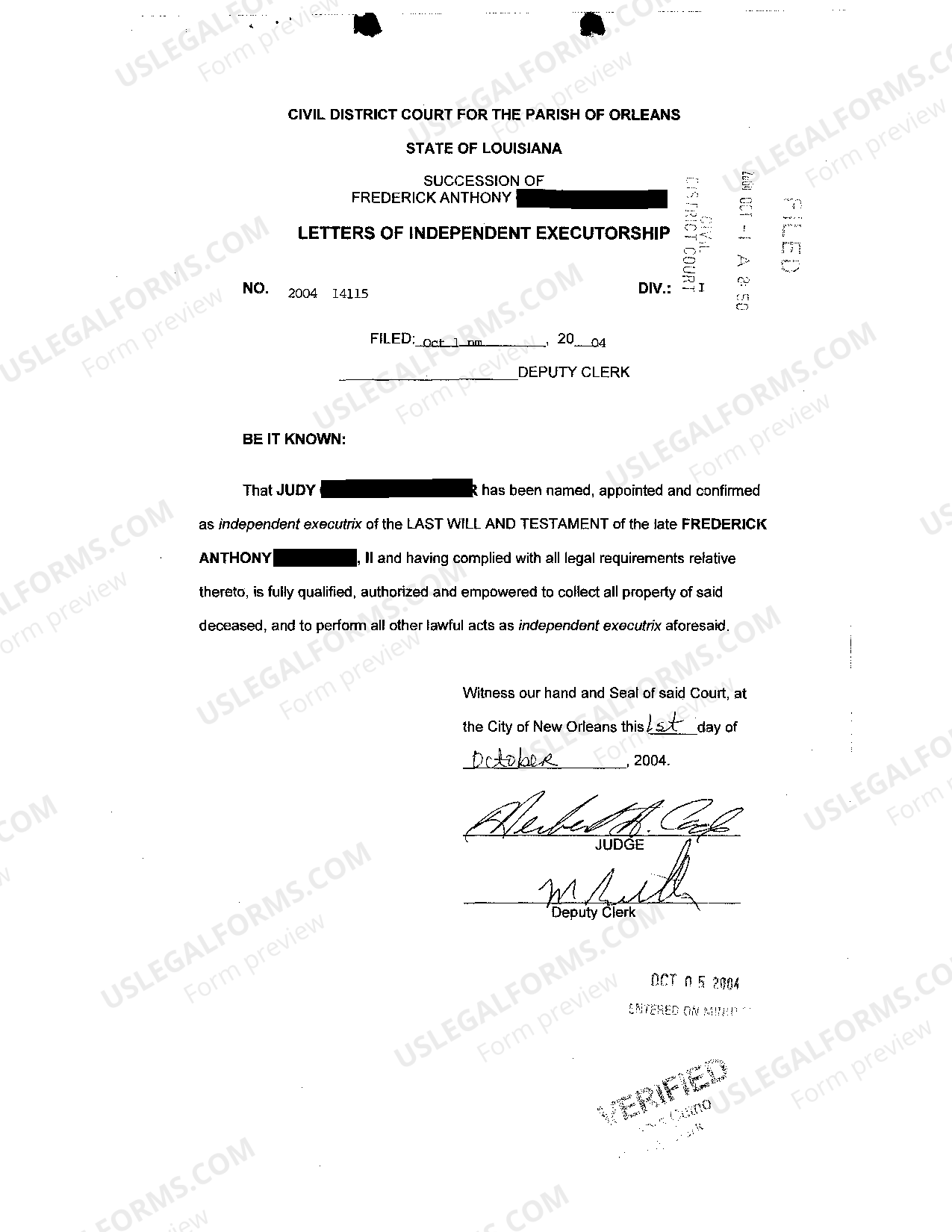 Louisiana Petition For Probate Of Will And Issuance Of Letters Of ...