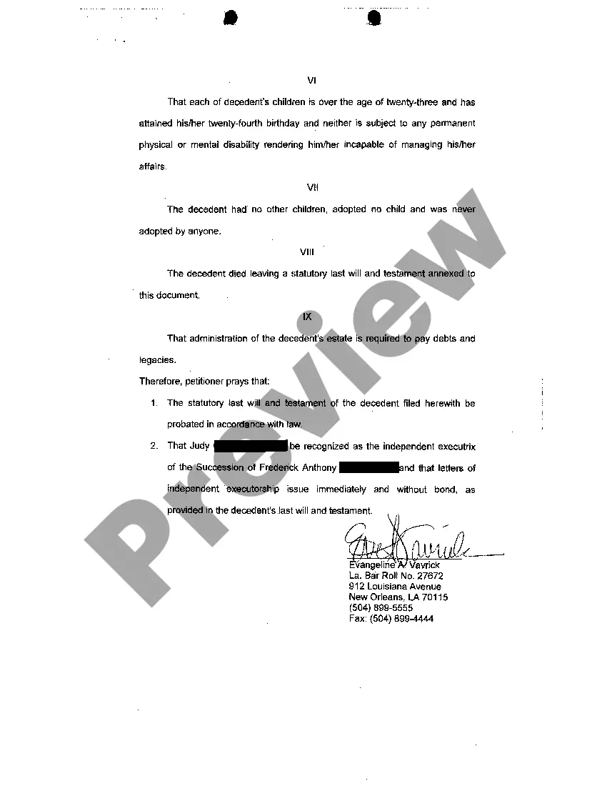 Get Petition For Probate Of Will And Issuance Of Letters Of Independent Executorship Preview Petition For Probate Of Will And Issuance Of Letters Of Independent Executorship