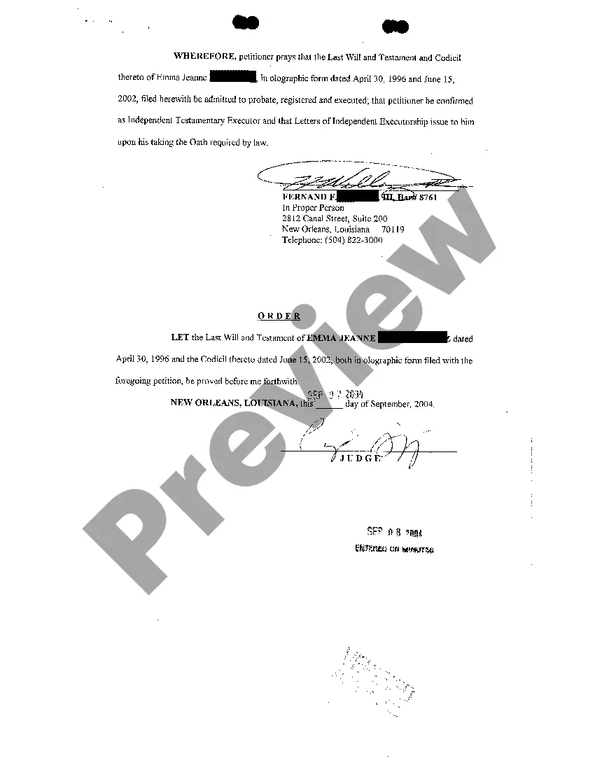 Preview Petition To Probate Testament And For Appointment Of Independent Testamentary Executor